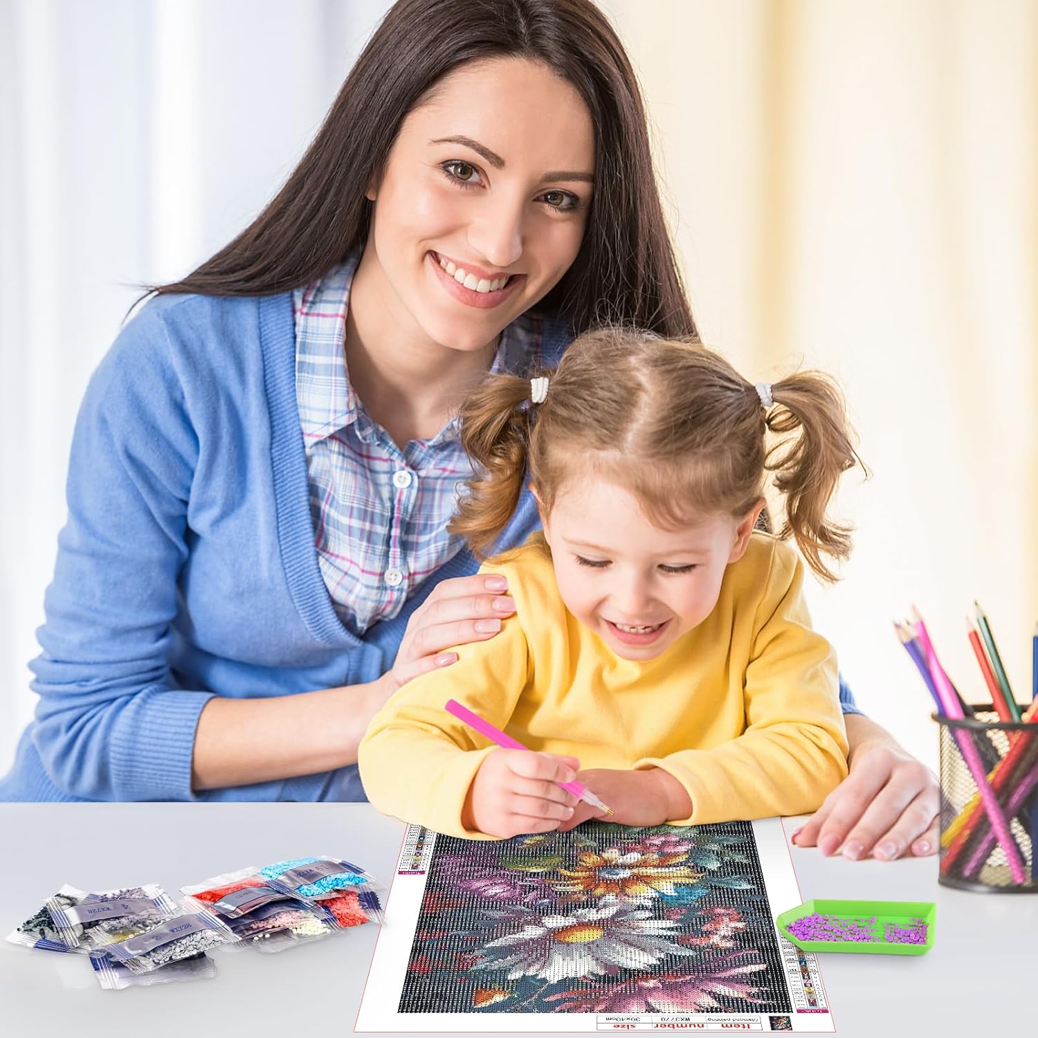 RICUVED Pintura artística de diamantes de flores, kits de pintura de diamantes coloridos para adultos, arte de gemas de diamantes 5D, taladro