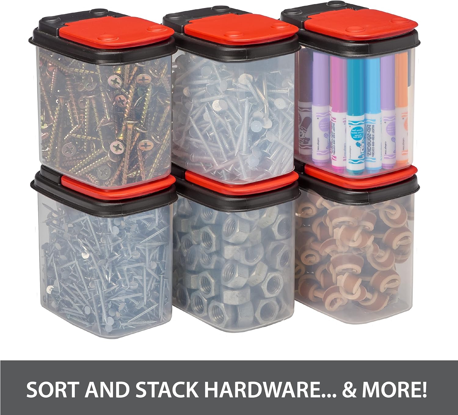 Buddeez Contenedores de almacenamiento de Bits and Bolts, paquete de 12, rojo
