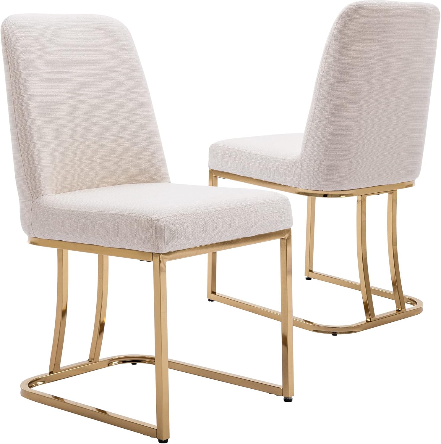 Wahson Juego de 2 sillas de comedor tapizadas de lino, silla clásica de tela moderna para comedor, con marco de metal dorado, beige
