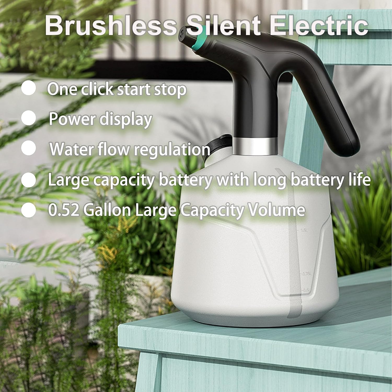 Botella pulverizadora eléctrica de 0.5 galones para plantas, regadera automática de 0.5 galones con boquilla ajustable para jardín, fertilización,
