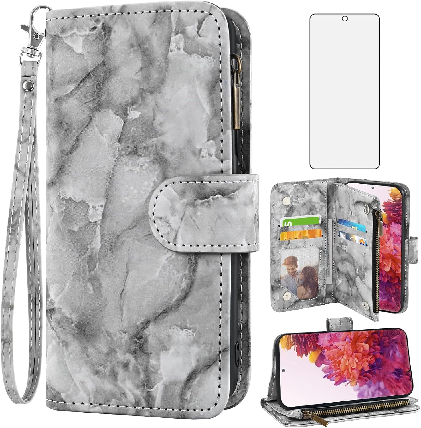 Asuwish Funda de teléfono para Samsung Galaxy S20 FE 5G 6.5 pulgadas Wallet Cell Cover con protector de pantalla de vidrio templado con soporte de