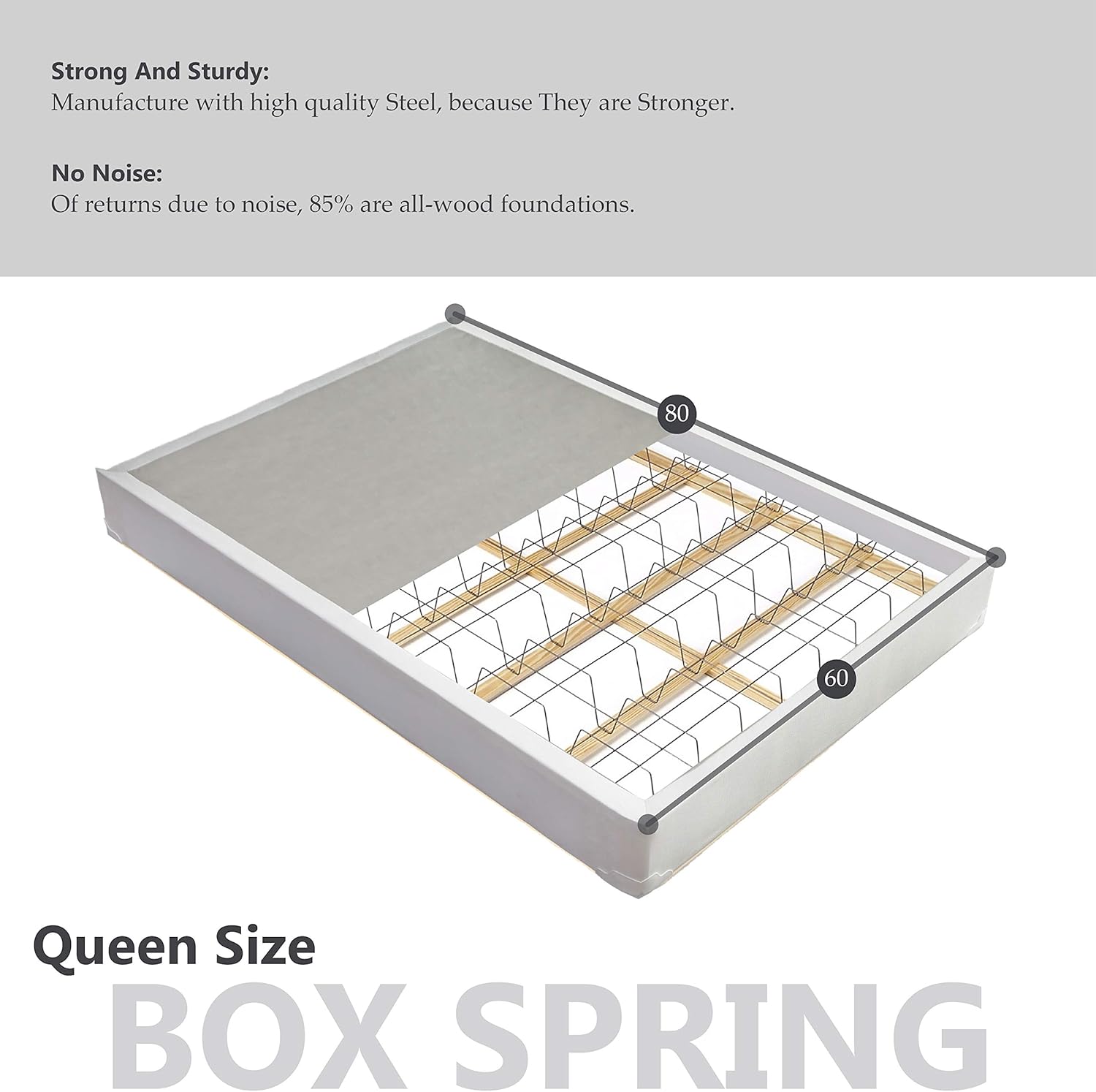 Spring Solution Espuma Encased 8 Pulgadas Semi Flex Box Spring Color blancomarrón, Tejido Stretch Knit, Tamaño Queen
