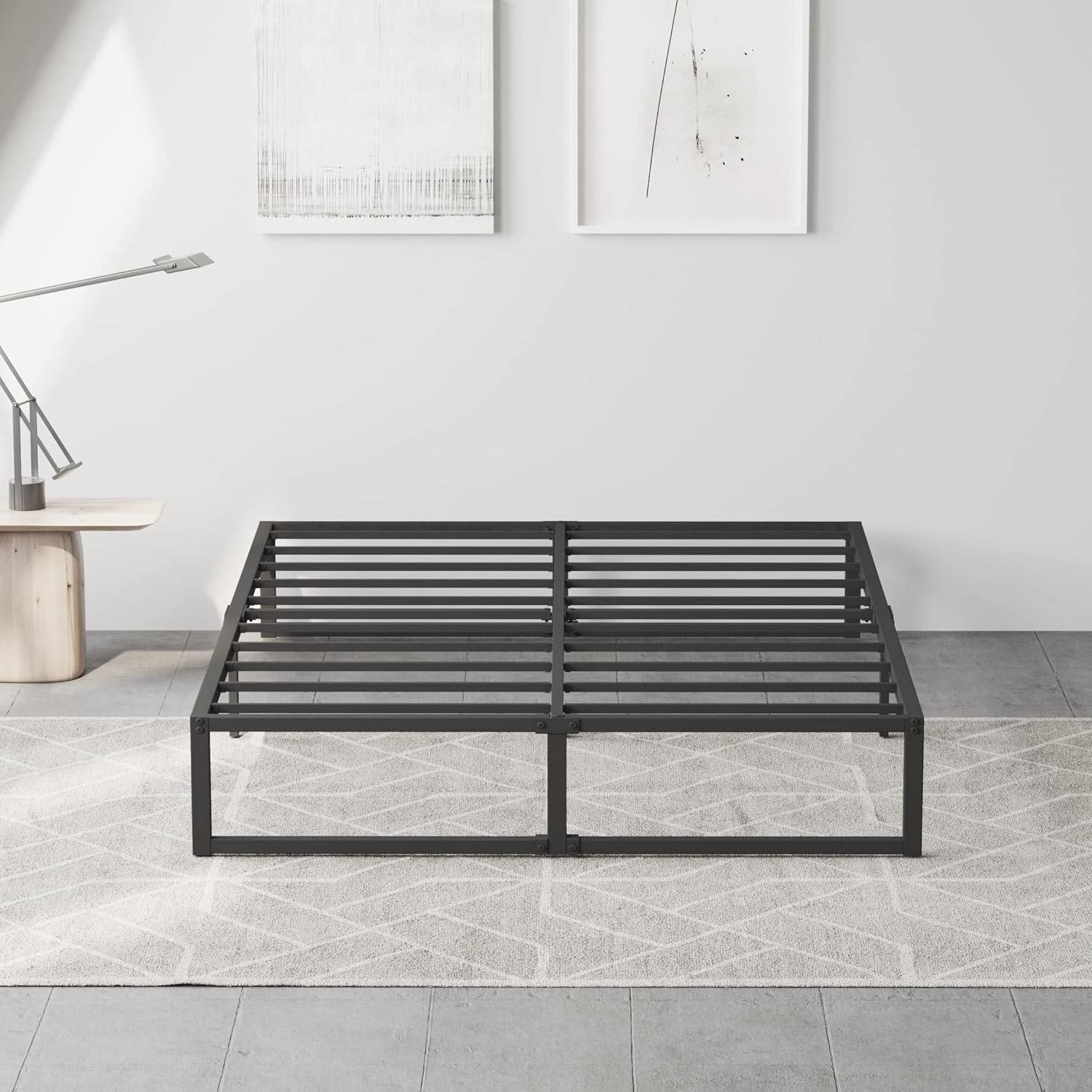 Sealvvos Base de cama tamaño King de 18 pulgadas, no necesita somier, plataforma de metal resistente con soporte de listones de acero, sin ruido,