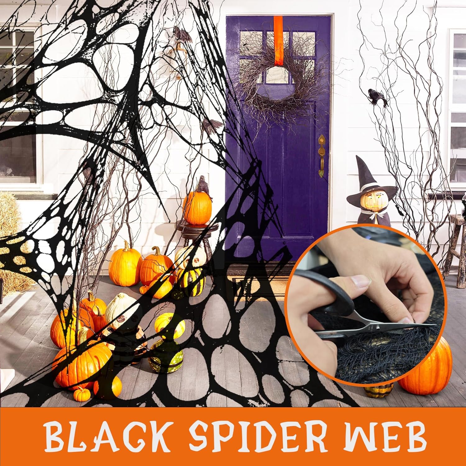 Tela espeluznante de Halloween de 197 x 85 pulgadas, paño de tela espeluznante negro para decoración de interiores y exteriores, gasa aterradora