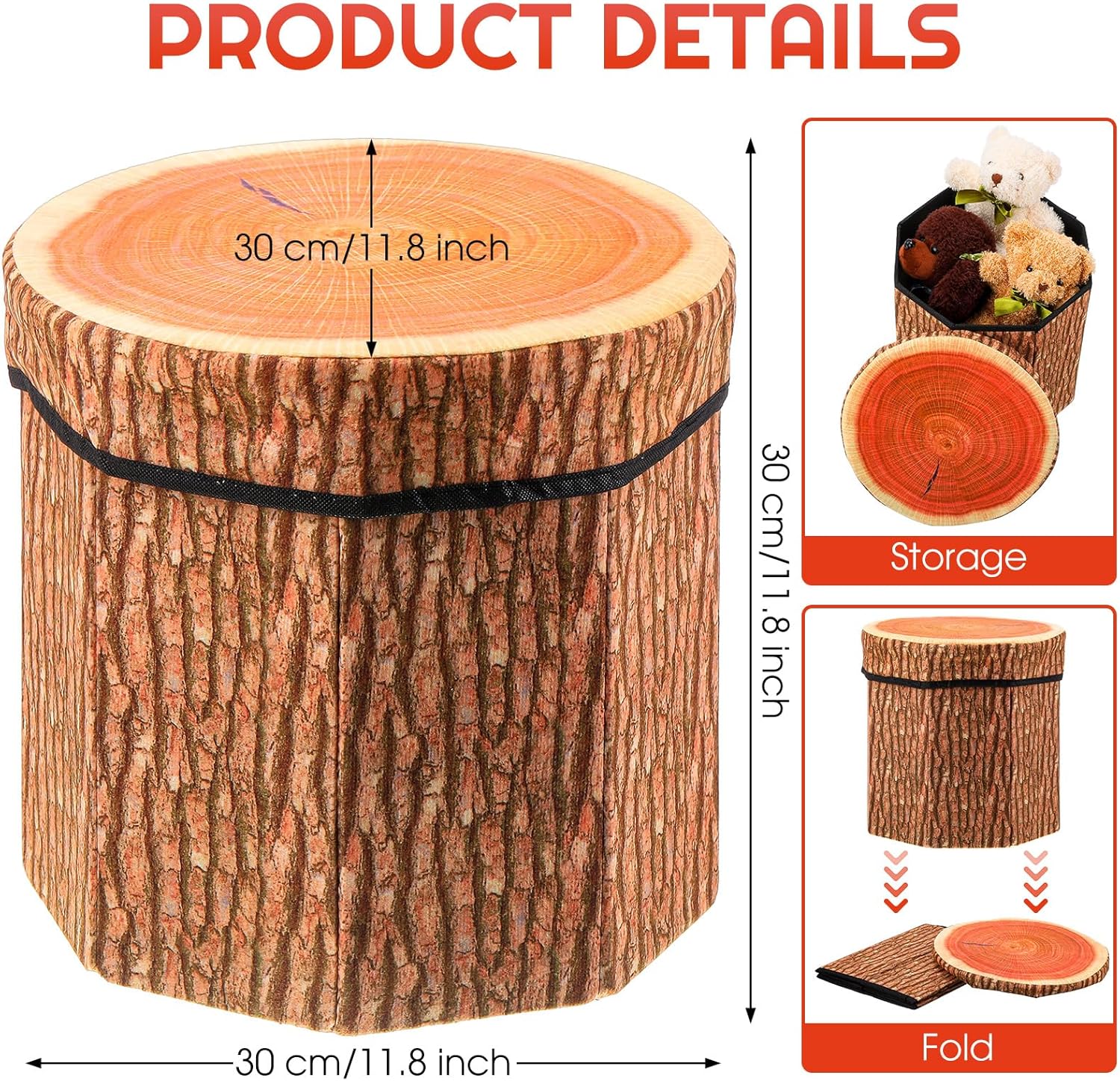 Amylove Paquete de 6 taburetes de almacenamiento de tocones de árbol, otomana de almacenamiento de 12 x 12 pulgadas, bonita caja de juguetes