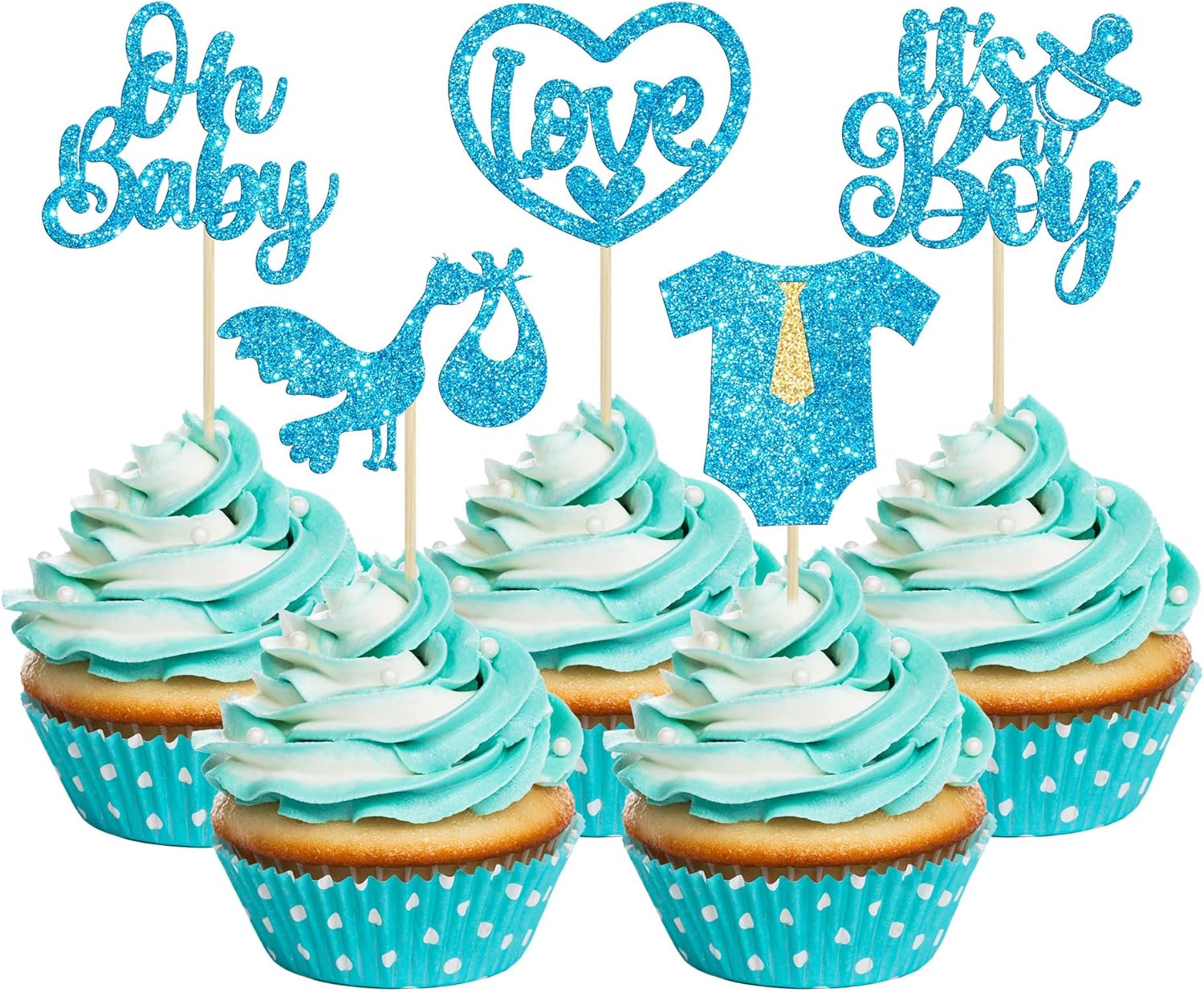 Gyufise 30 piezas de decoración de cupcakes para baby shower, con purpurina, diseño de corazón de amor, Oh Baby Cupcake Picks It’s a Boy, decoración