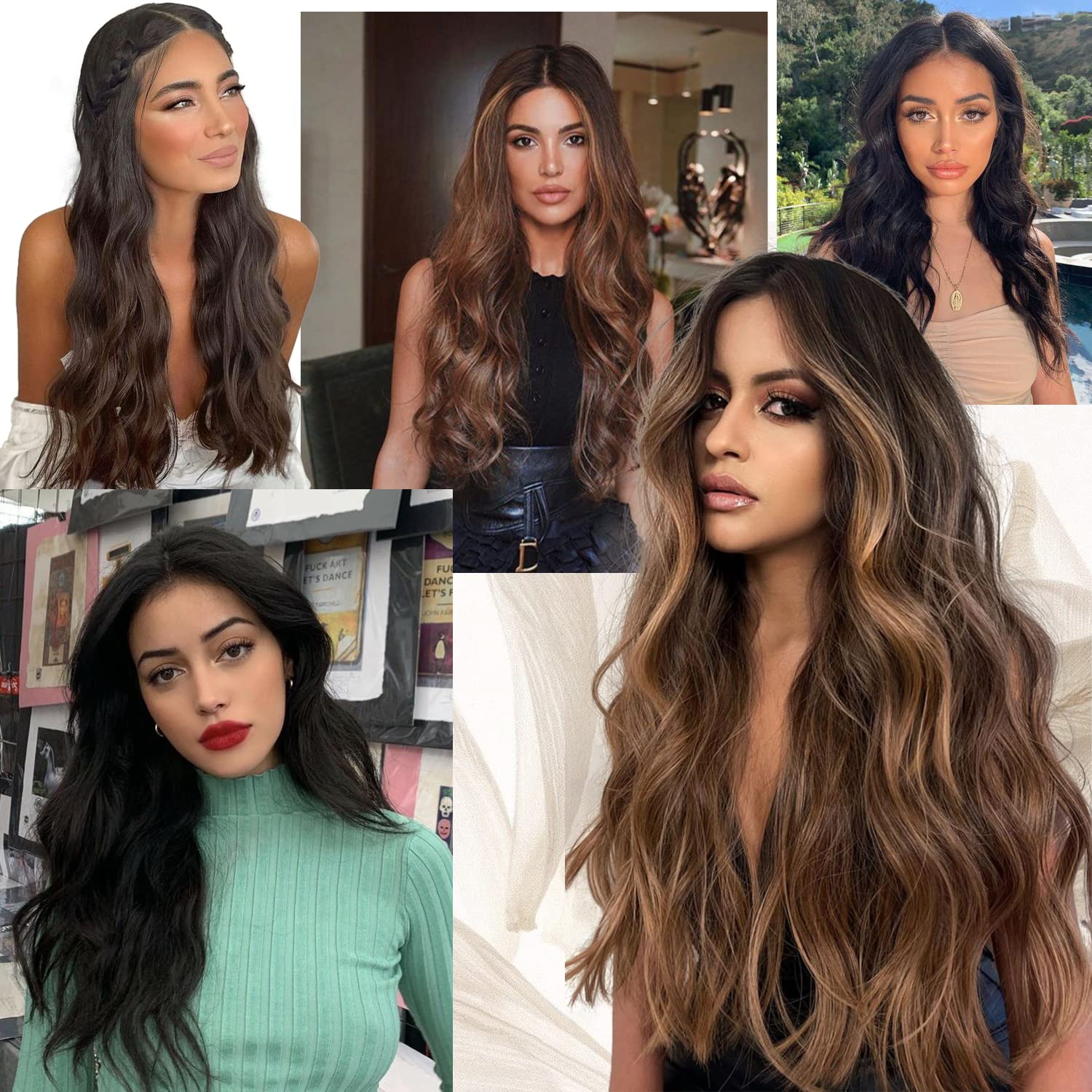 Extensiones de cabello con clip de 20 pulgadas con alambre invisible, tamaño ajustable, extensiones de cabello ondulado largo con 4 clips de