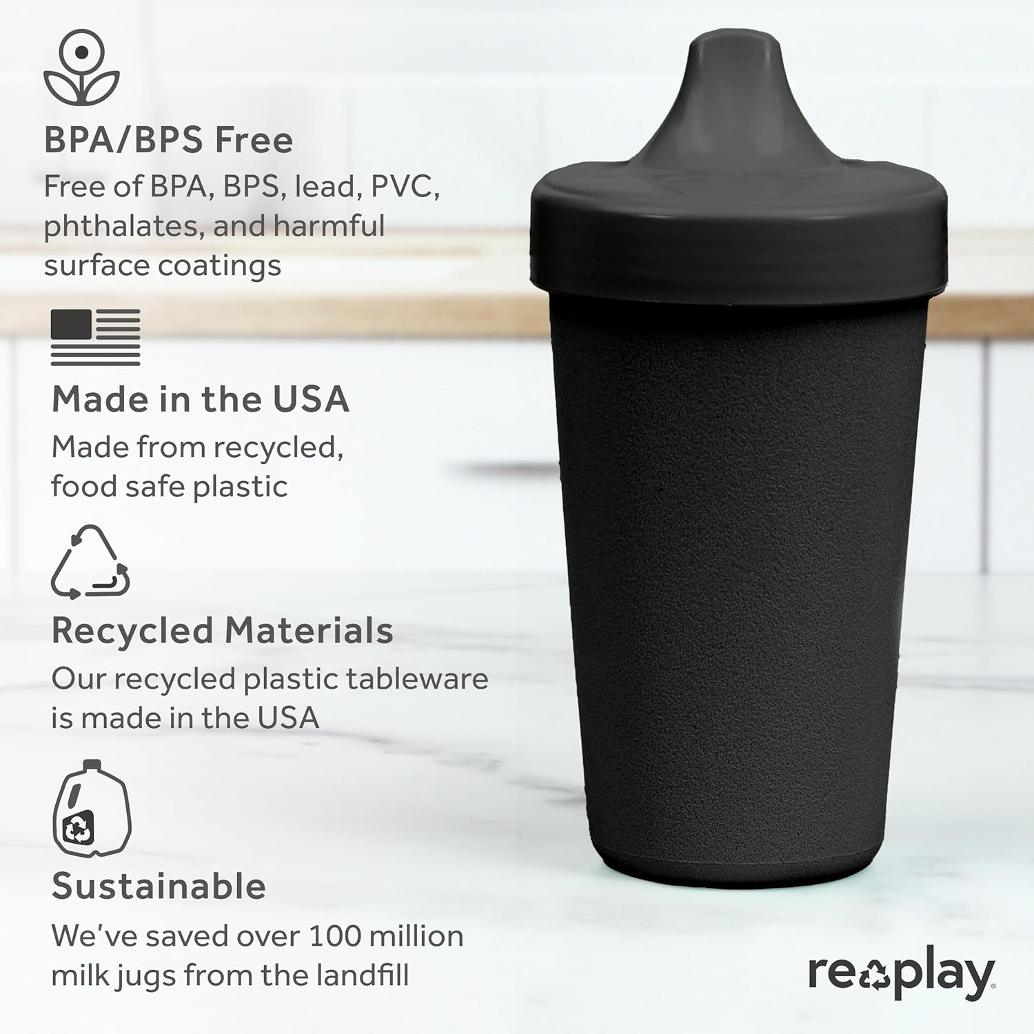 Re-Play Vasos para sorber para niños pequeños, 10 onzas, reutilizables a prueba de derrames, aptos para lavavajillas y microondas, paquete de 1,