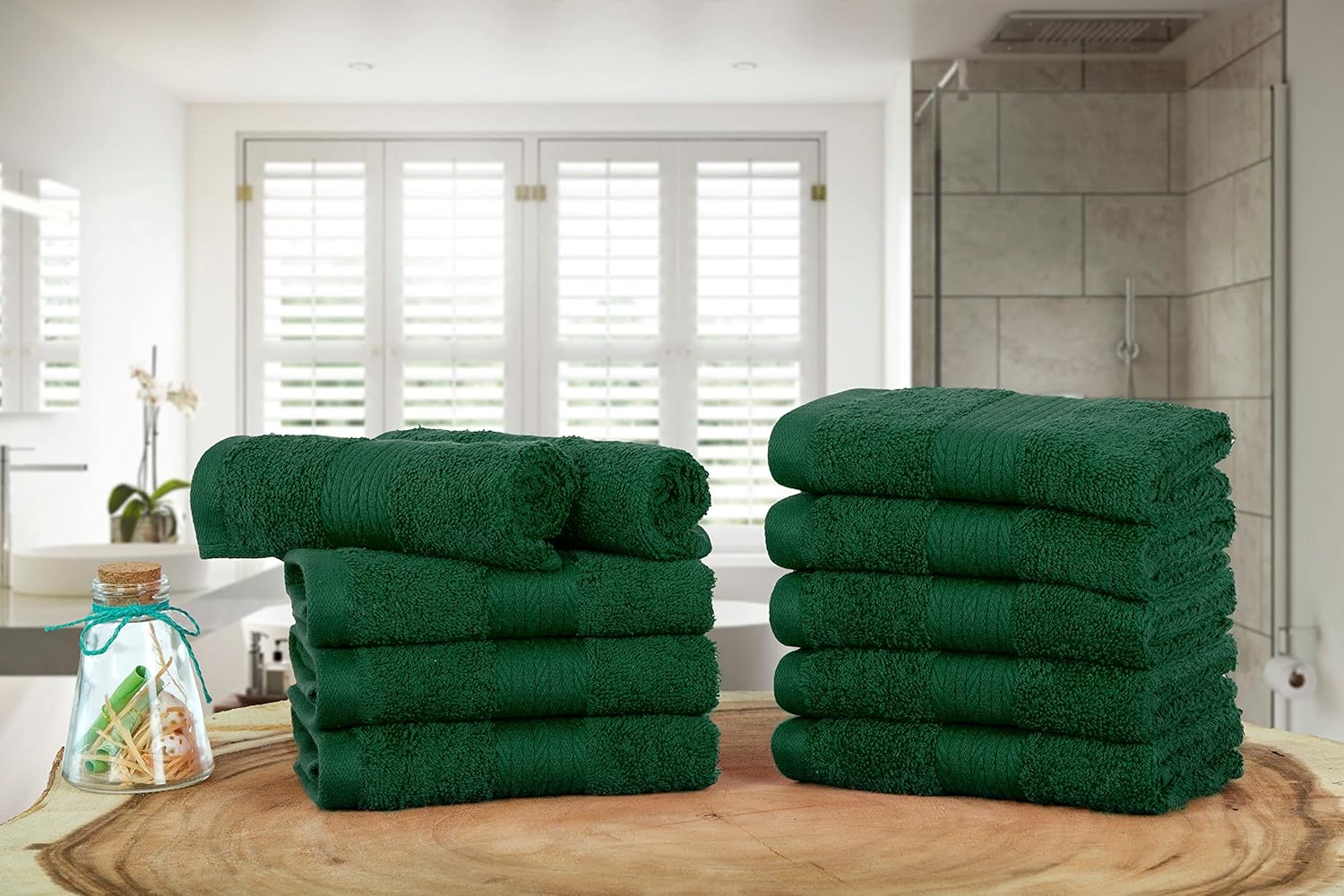 Paquete de 10 paños de 12 x 12 pulgadas, 100% algodón de 600 GSM, suaves, absorbentes y reutilizables, ideales para baño y tocador, color verde