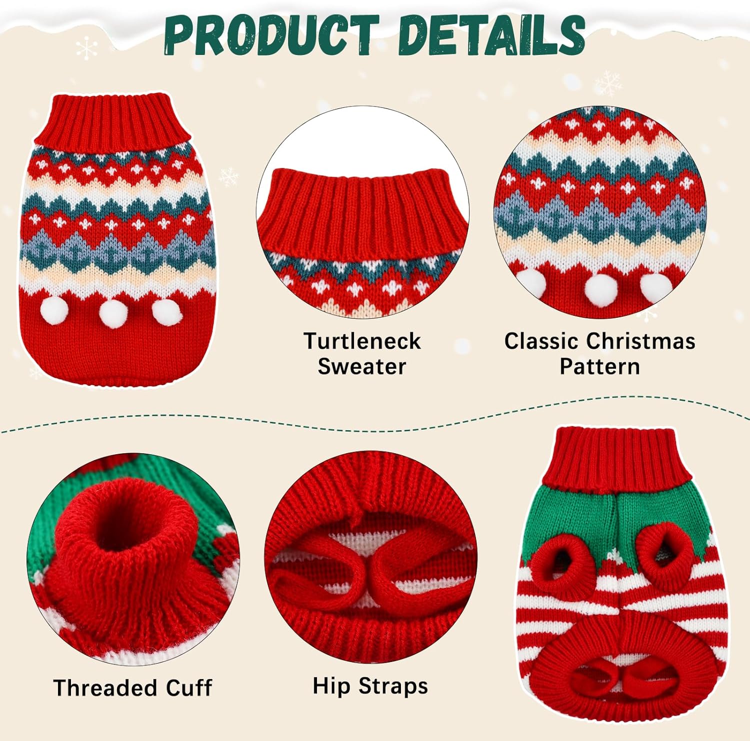 2 suéteres de Navidad para cachorros, gatos, cuello alto, ropa de punto de elfo, ropa cálida para perros, suéter para gatitos y cachorros, XS