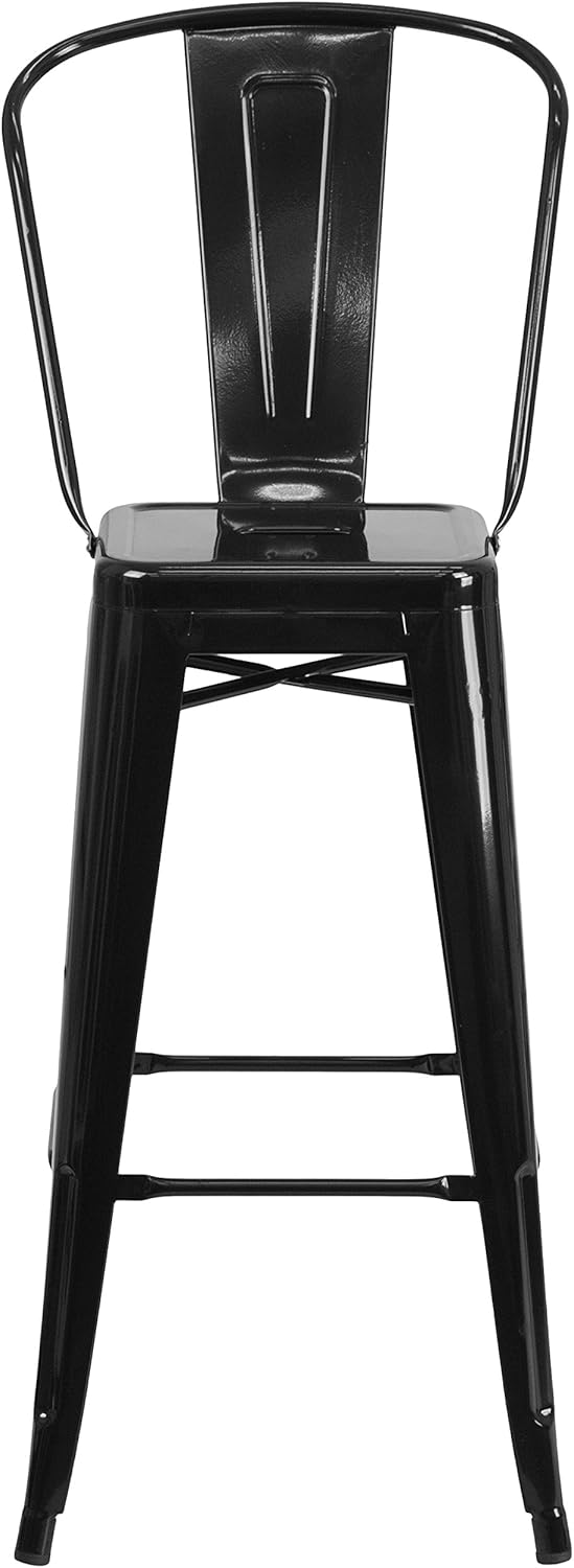 Taburete Flash Furniture de bar, hecho de metal para interior y exterior, Metal, Negro