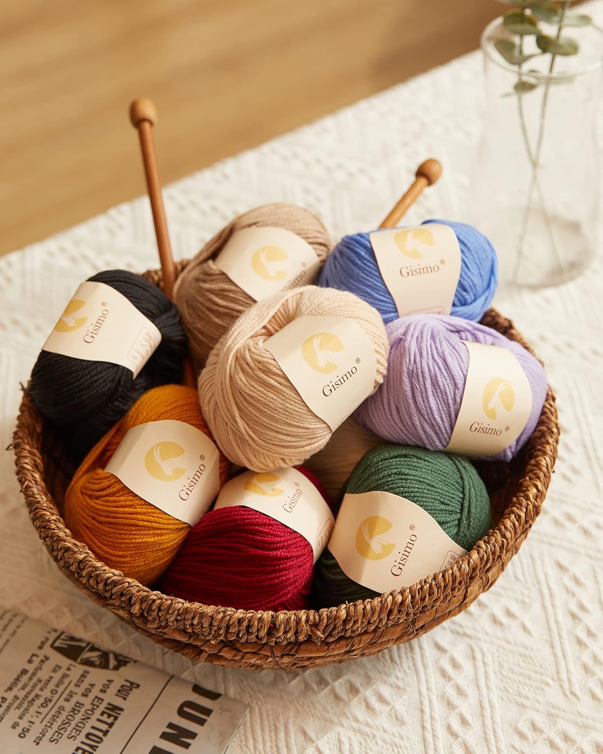 100% lana merino, hilo lujoso y suave de 6 capas para tejer a mano y ganchillo, 1.76 onzas1.76 oz, 127 yardas380.6 ft (blanco, 1 bola)