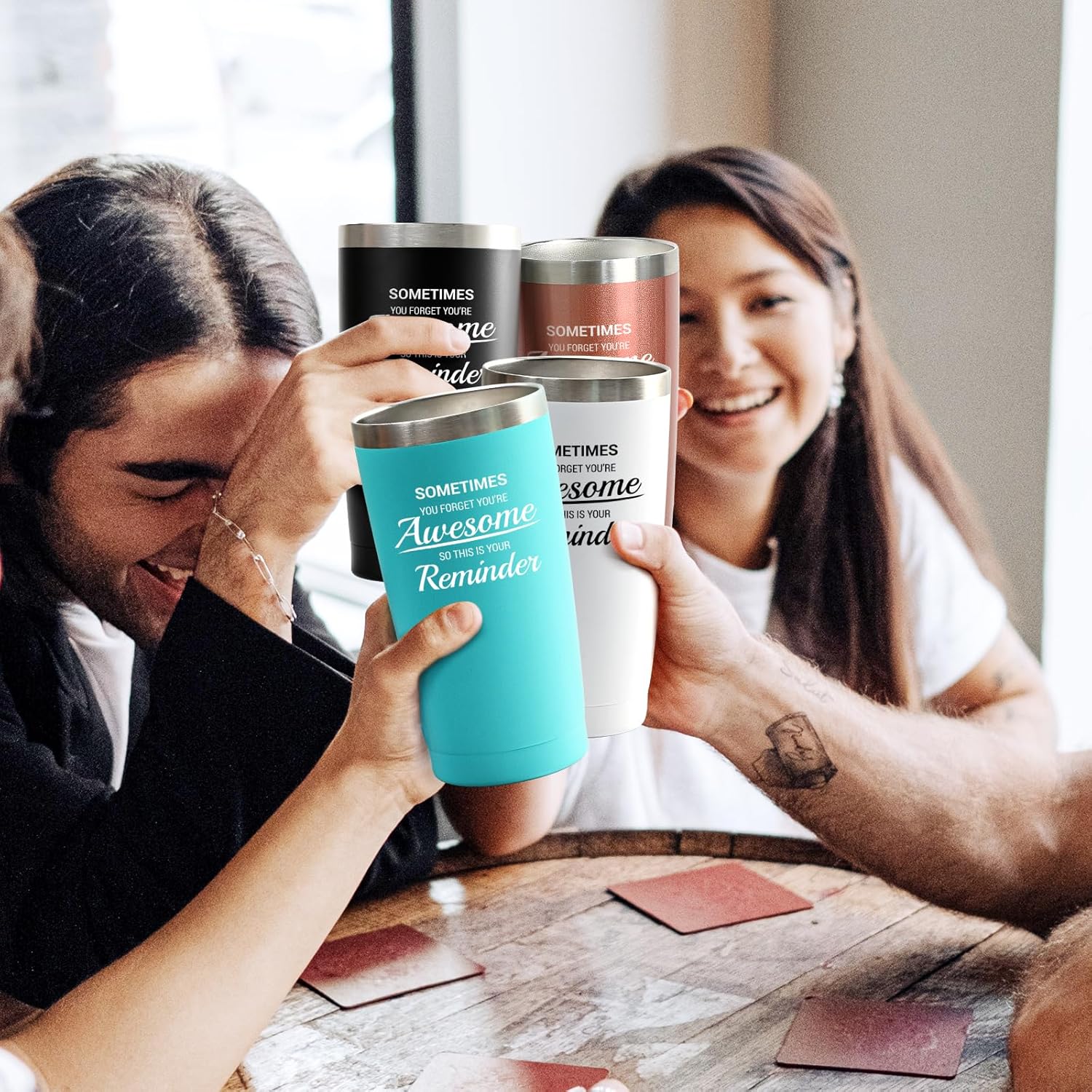 Qtencas 4 piezas de regalos de agradecimiento, vaso de viaje de acero inoxidable con llavero, regalos de Navidad inspiradores de agradecimiento para
