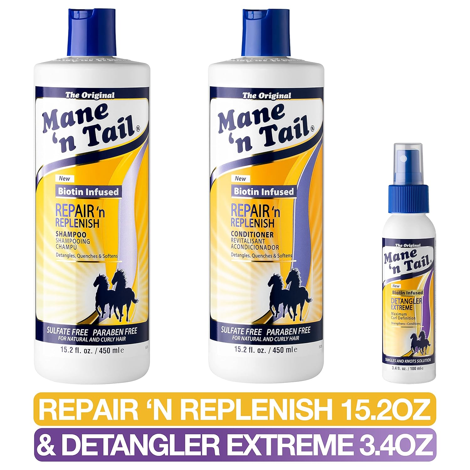 Mane ‘n Tail Sistema de limpieza y reposición suave sin sulfato para rizos de cabello natural y rizado fórmula vegana (15.2 juegos con desenredante)