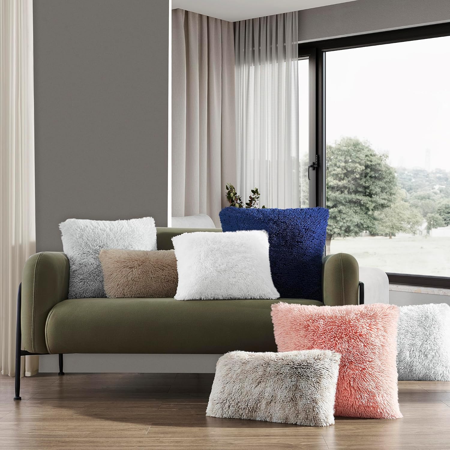 NordECO HOME- Funda de cojín de forro polar de piel sintética de lujo, funda de almohada decorativa, sin relleno de almohada de 18 x 18pulgadas), 2