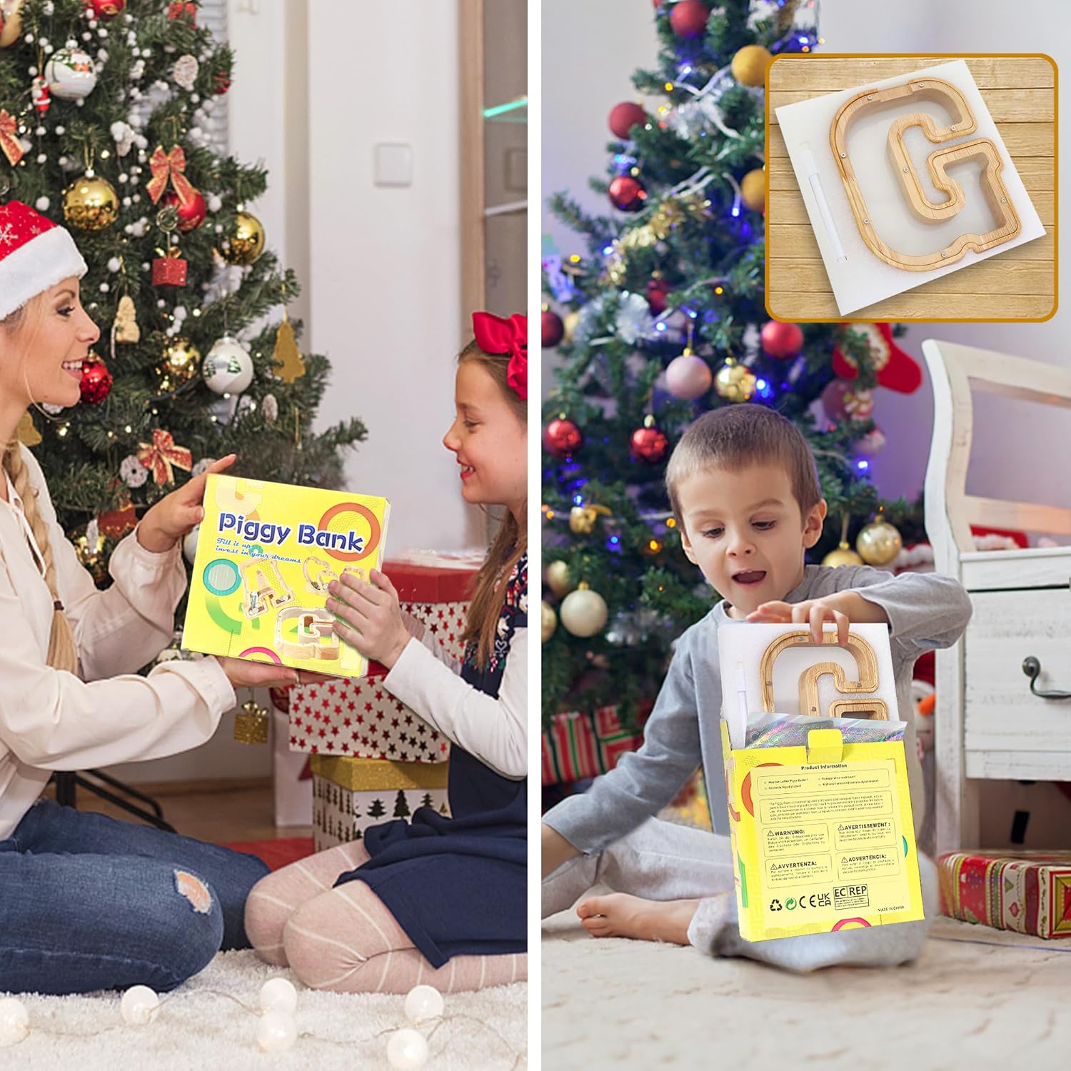Alcancía con letras para niños y niñas, de madera personalizada de la A a la Z, banco de billetes del alfabeto transparente, para decoración de