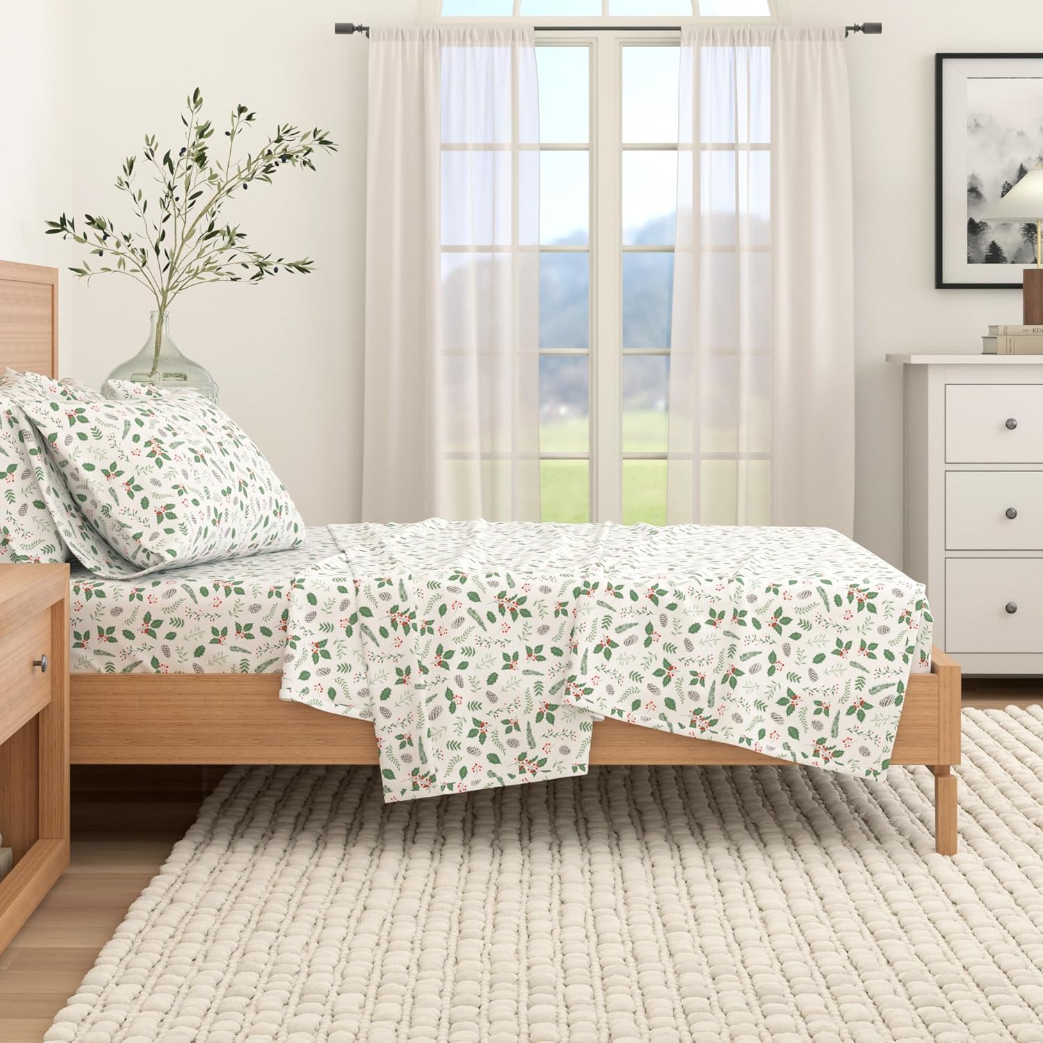Great Bay Home – Juego de sábanas de franela, tamaño king, 100% algodón turco, de doble cepillado, con estampado, ultrasuaves, acogedoras, 4 piezas