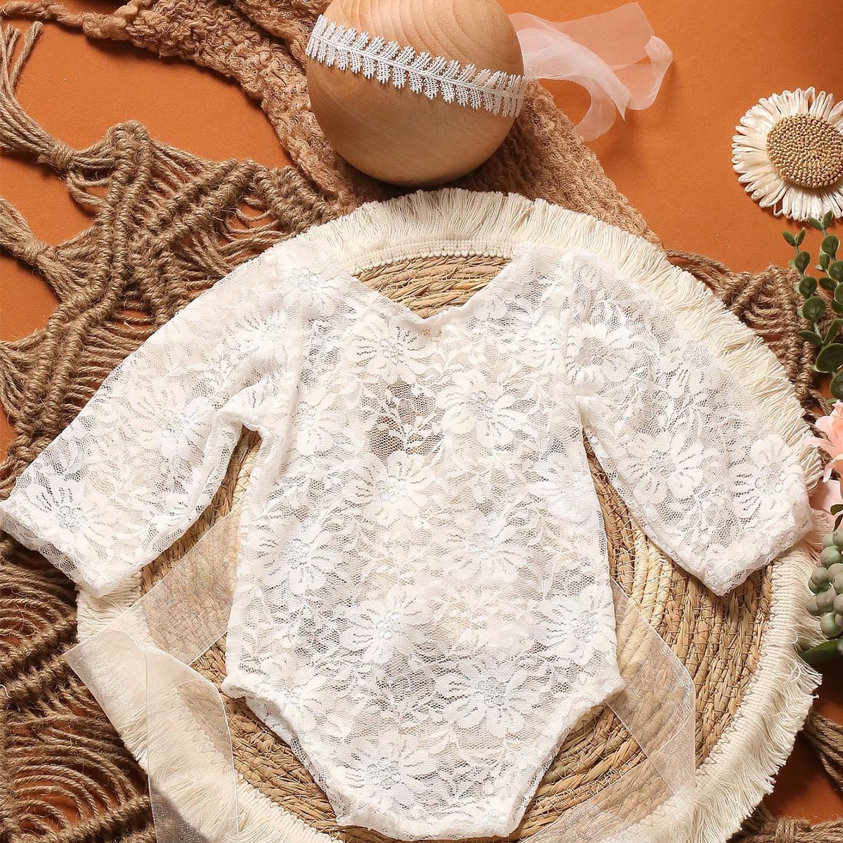 Traje de fotografía para bebé, traje de encaje para recién nacido, sesión de fotos, diadema de flores, disfraz de princesa