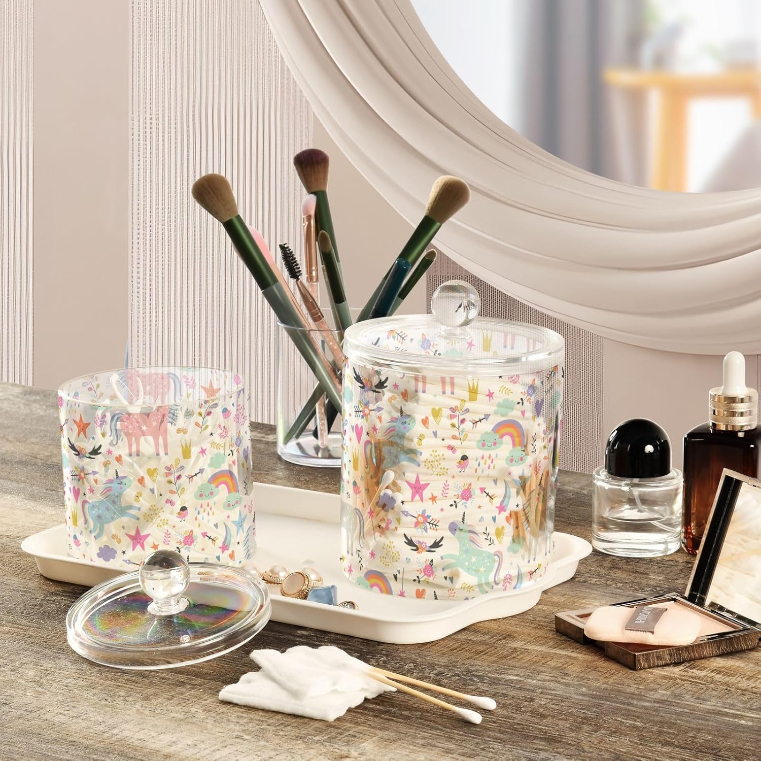 Unicorns Jars with Lids Storage Jars Bathroom Canisters Laundry Pods Container Cotton Ball Holder for Dorm Room Essentials for College Students Girls