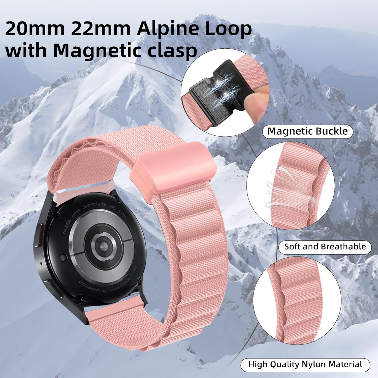 20mm 22mm Watch Bands, Alpine Loop Nylon Strap with Adjustable Magnetic Buckle, Quick Release Smartwatch Bands Replacement for Men Women