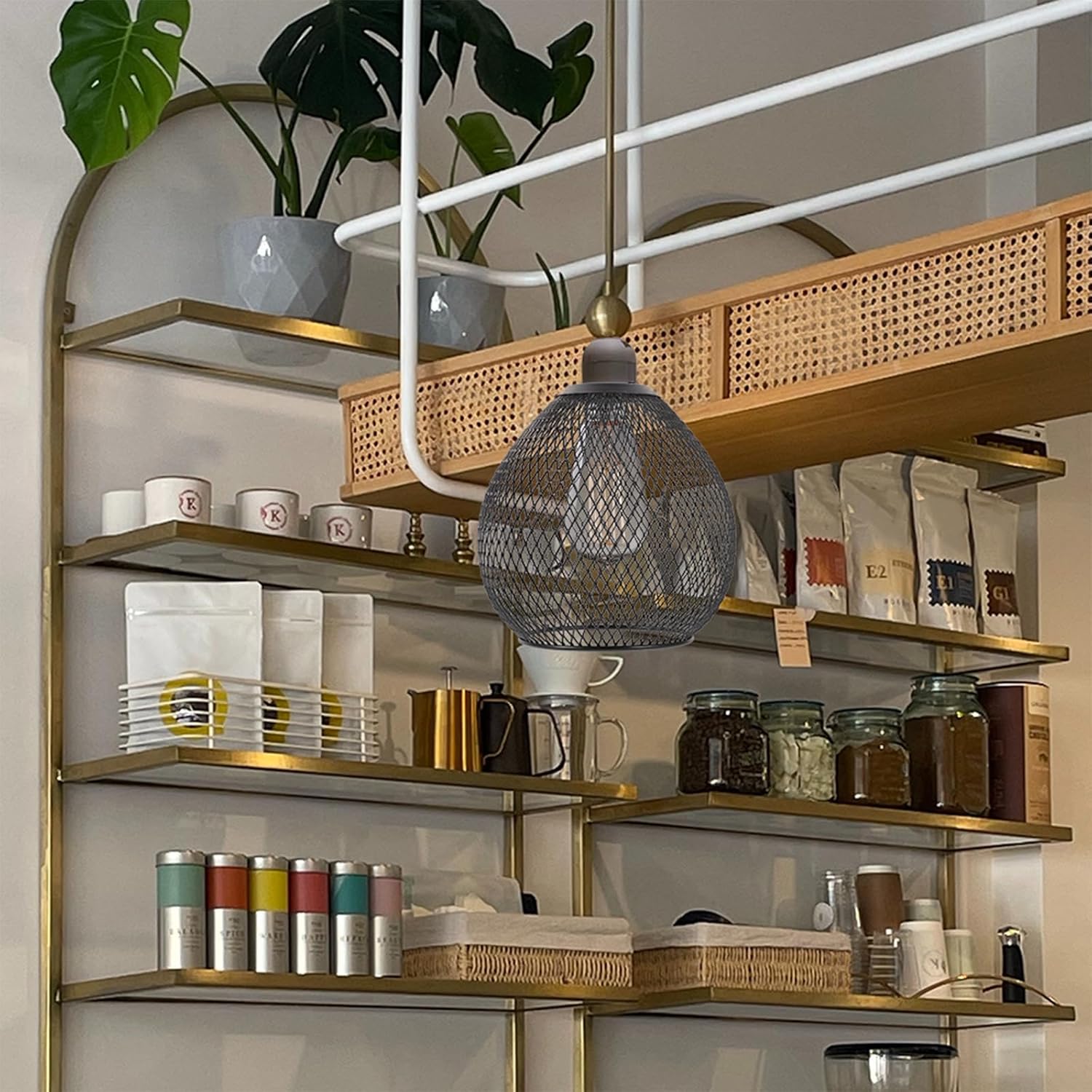 Housoutil Pantalla de lámpara de malla de alambre redonda de metal para lámpara de araña de metal, cubiertas de luz colgante industrial para lámpara