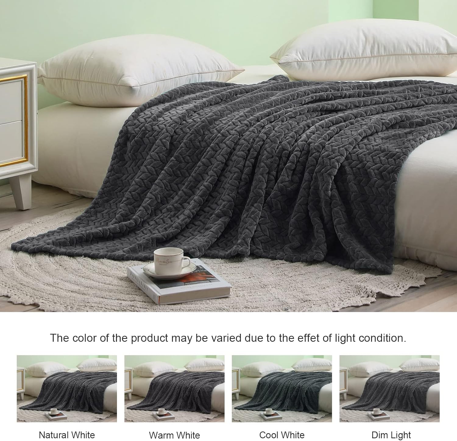 Exclusivo Mezcla – Manta de franela grande de 50 x 70 pulgadas, tejido jacquard con diseño de hojas, suave, ligera y decorativa