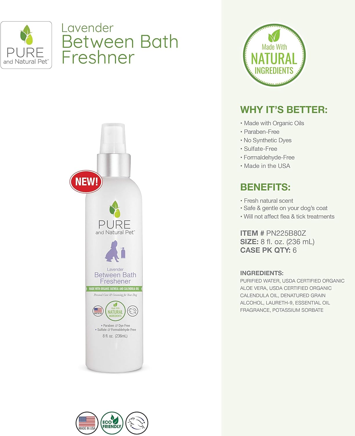 Pure and Natural Pet Between Ambientador de baño (lavanda) 8 oz.
