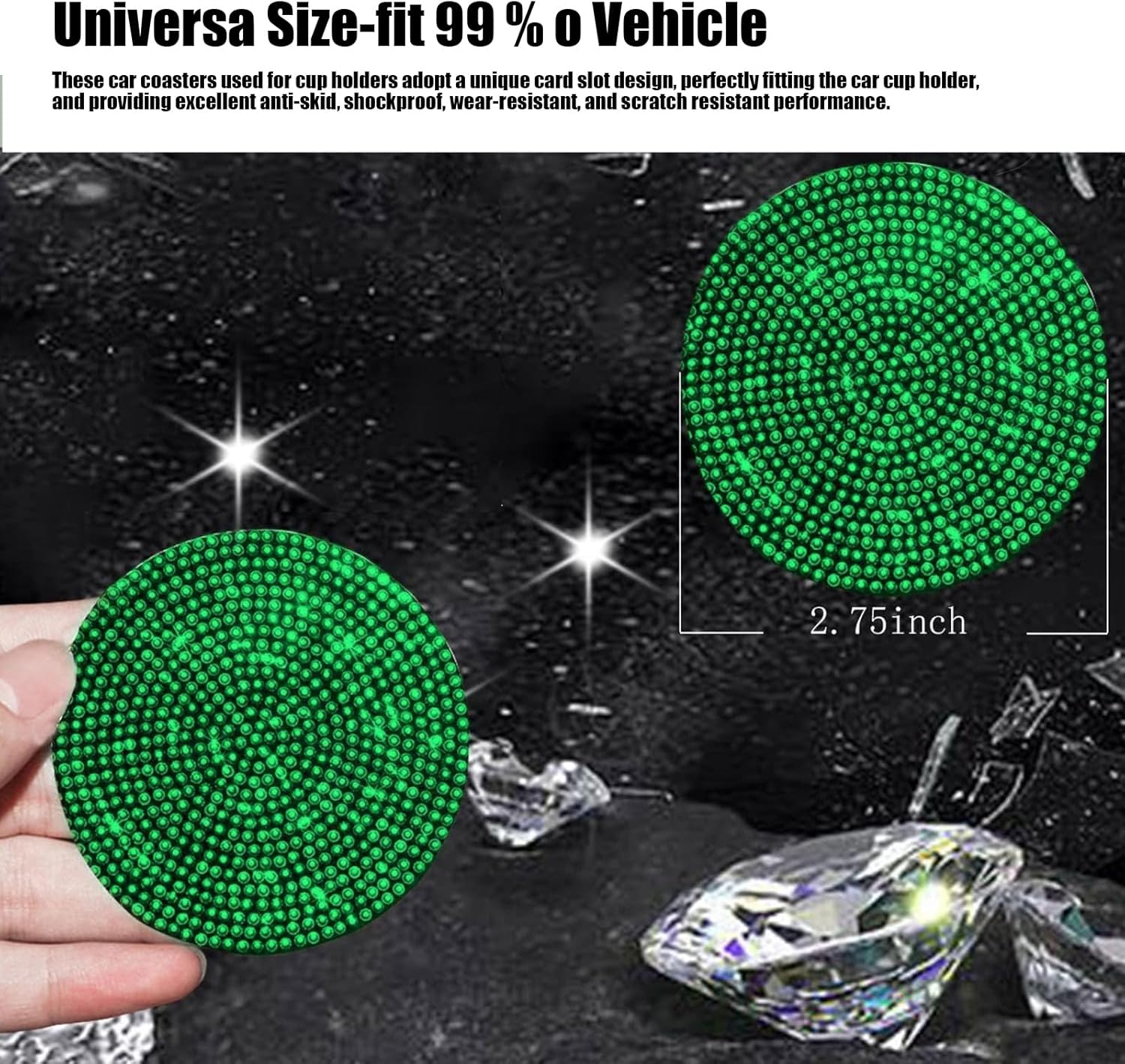 ZKFAR B-ling – Juego de 2 posavasos para automóvil, portavasos de cristal con diamantes de imitación de cristal, portavasos de tamaño universal,