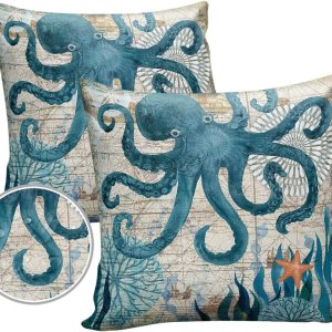 Juego de 2 fundas de almohada impermeables de pulpo marino de 18 x 18 pulgadas, juego de 2 fundas de almohada decorativas de animales monstruosos de Juego de 2 fundas de almohada impermeables de pulpo marino de 18 x 18 pulgadas, juego de 2 fundas de almohada decorativas de animales monstruosos de