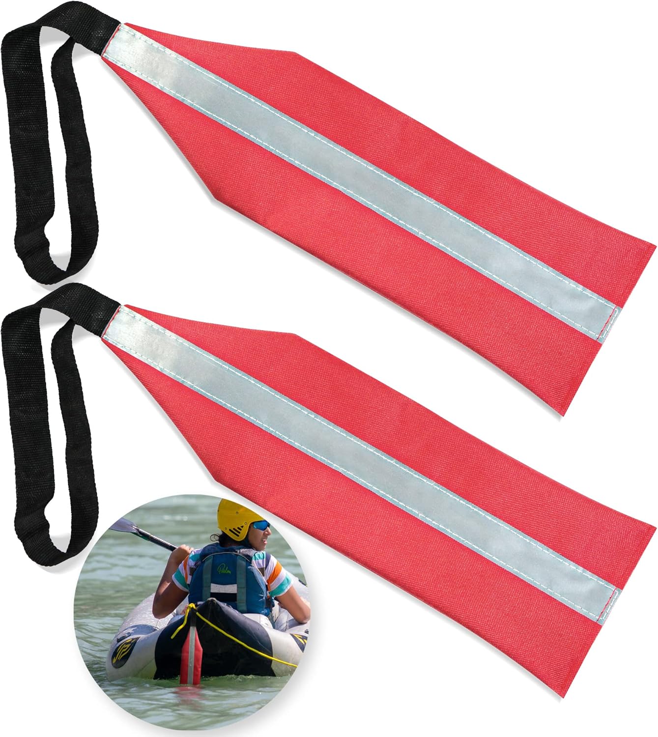 Anley Banderas de viaje rojas de seguridad para kayak con tira reflectante, bandera de advertencia para canoas, barcos, SUP, camiones, remolques,