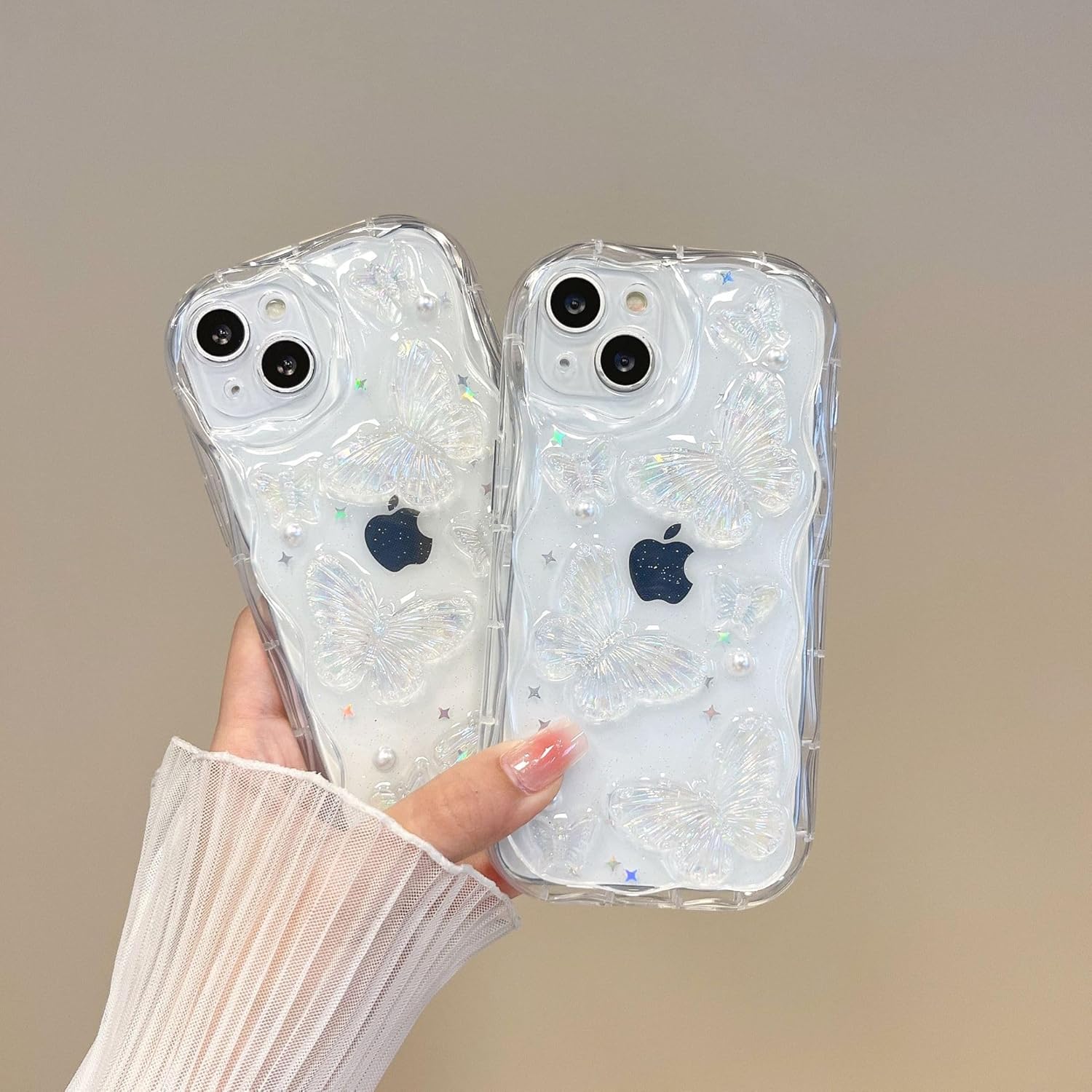 Compatible con iPhone 11 Pro Max 3D holográfica transparente con diseño estético de mariposas para mujeres y niñas, con purpurina bonita y