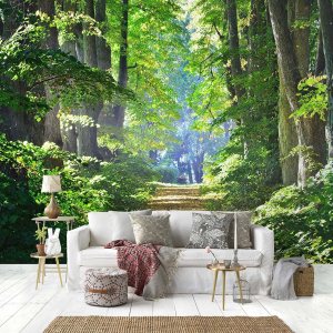 YQWDMX – Papel pintado de bosque verde del sol para dormitorio (no despegar y pegar) YQWDMX – Papel pintado de bosque verde del sol para dormitorio (no despegar y pegar)