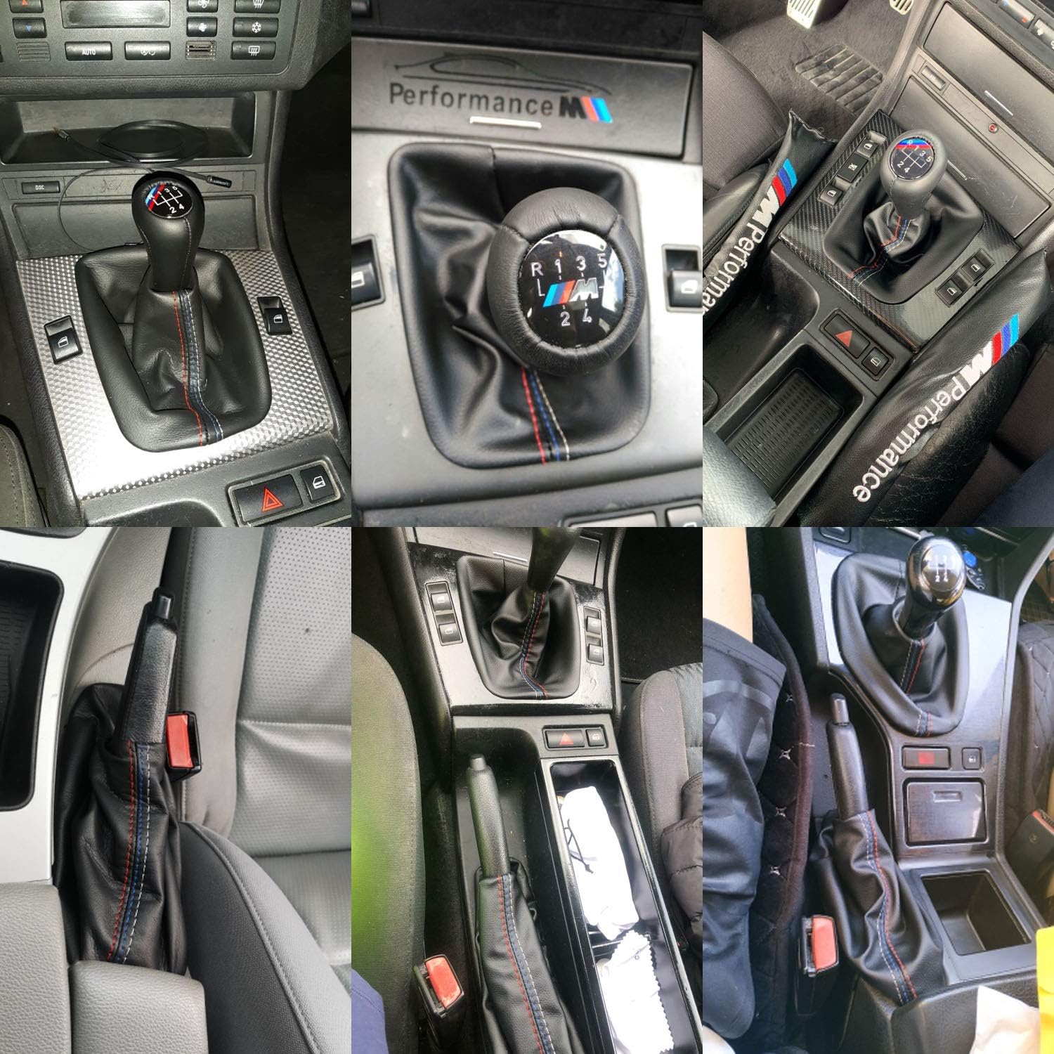 Pursuestar 2 unidsset manual de la palanca de cambios del coche collar cuero freno de mano funda para BMW Serie 3 1999-2005 E46 1991-1998 E36 M3