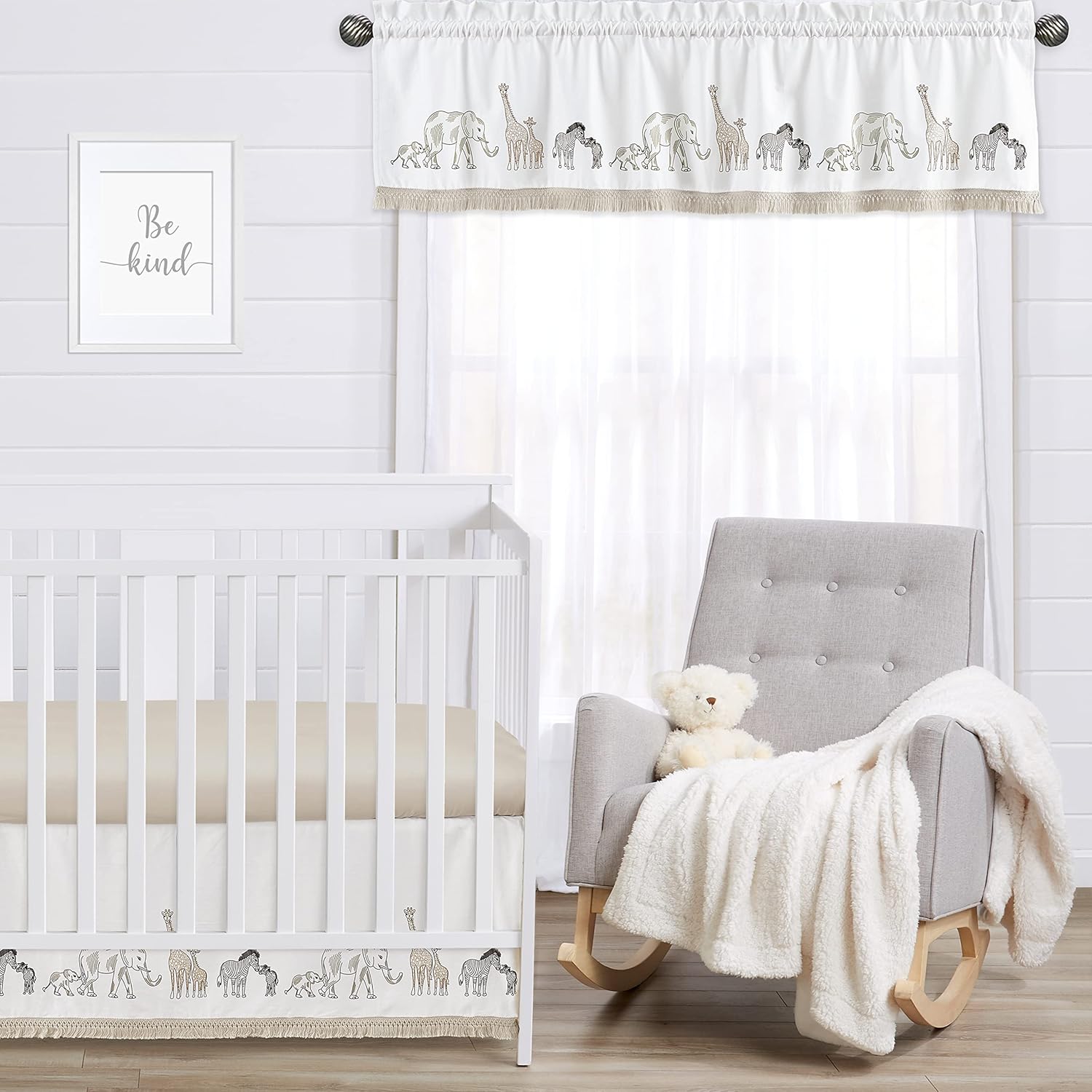 Sweet Jojo Designs Cenefa de tratamiento de ventana de animales de safari en la selva  Bronceado Beige Marrón Taupe Negro y Blanco Género Neutral