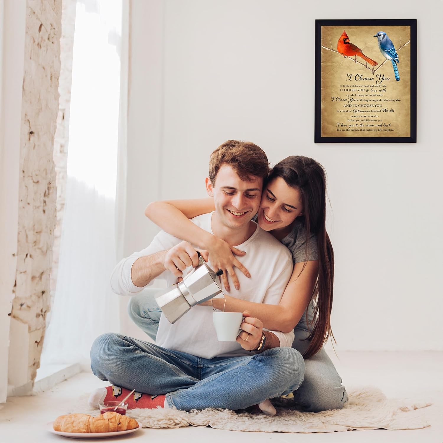 I Choose You – Love Wall Art. Inspirational Marriage Vows, Cardinal & Bluejay Birds Wall Art Print. Ideal For Home Decor & Bedroom Decor. Perfect