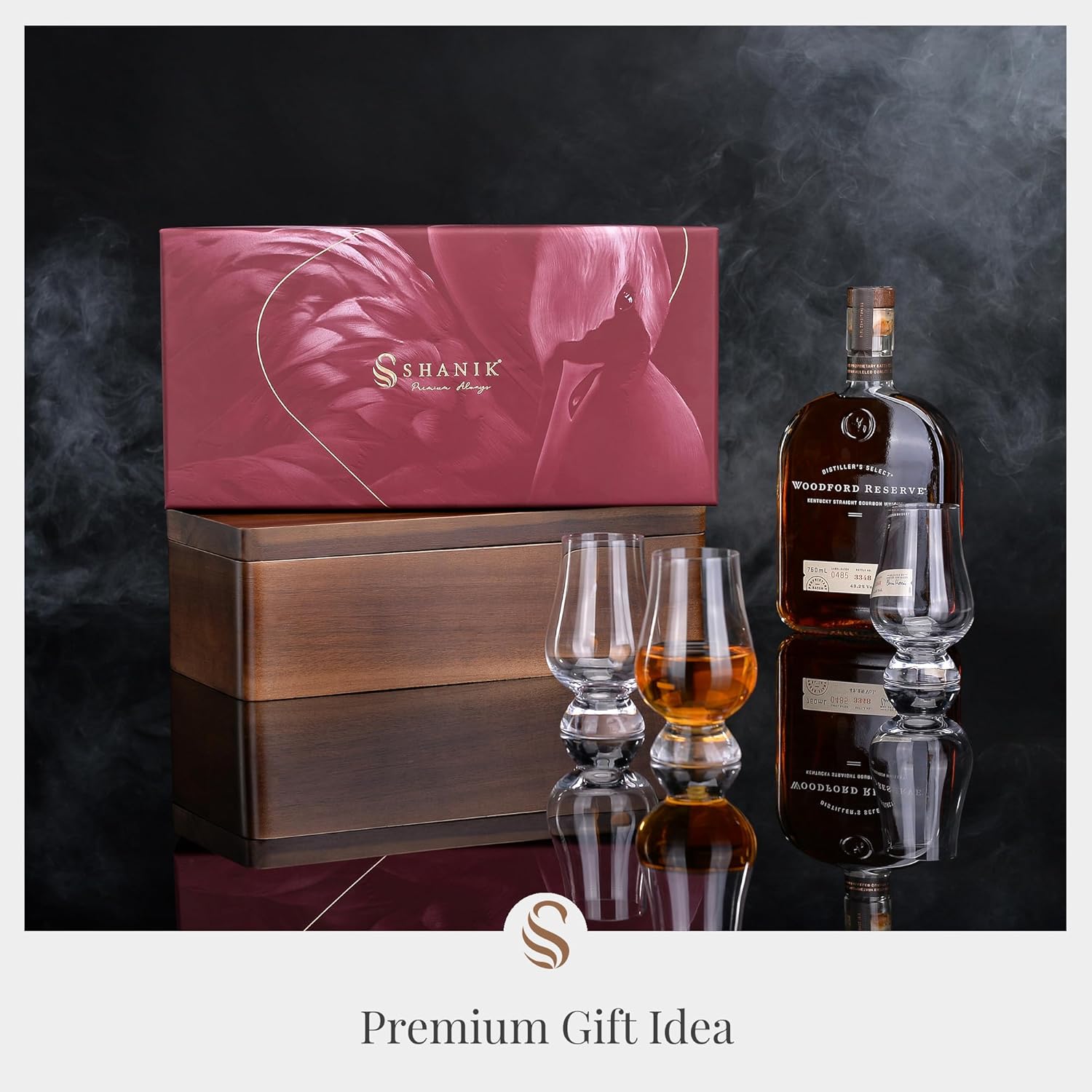 Shanik Juego de vasos de whisky en caja de madera, bandeja de vuelo incluida, regalo único de bourbon para cualquier ocasión