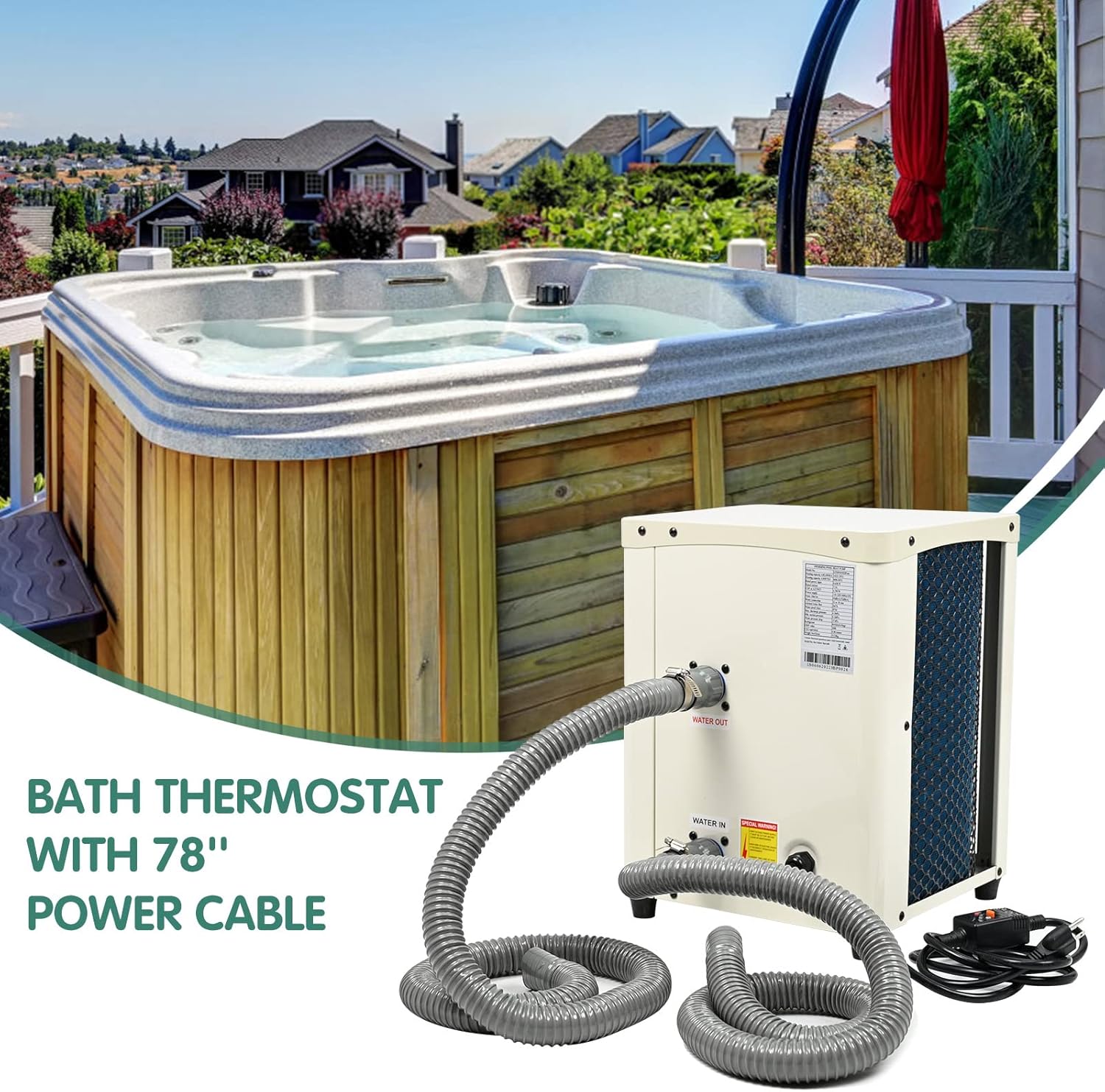 ABORON – Calentador de agua para piscinas sobre el suelo, bomba de calor de piscina, 14300 BTUh, hasta 2300 galones, 110V  120V60Hz