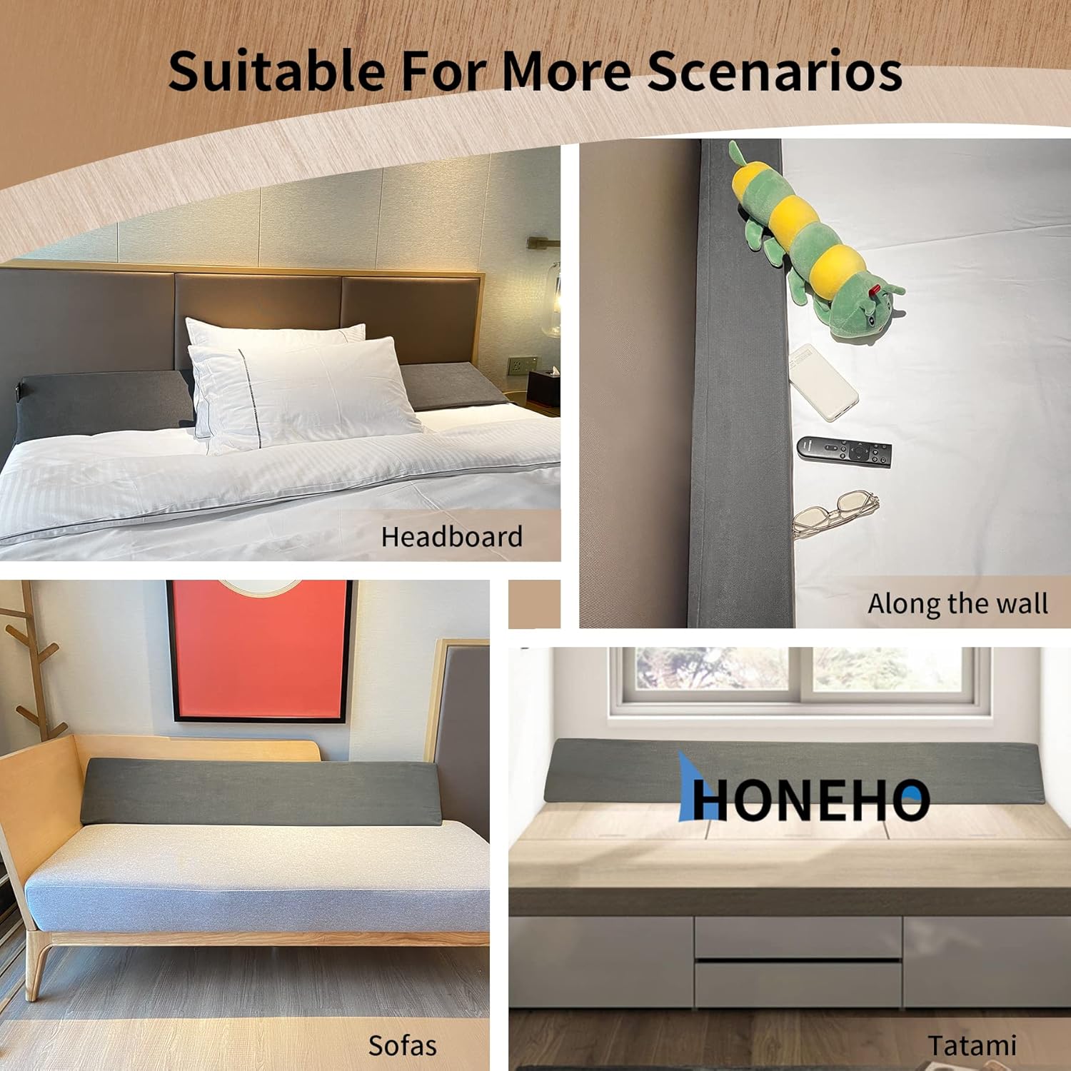 HONEHO Almohada de cuña de cama para cabecero tamaño individual (39 x 10 x 6 pulgadas), relleno de espacio de cama (0-7 pulgadas), cuña de almohada