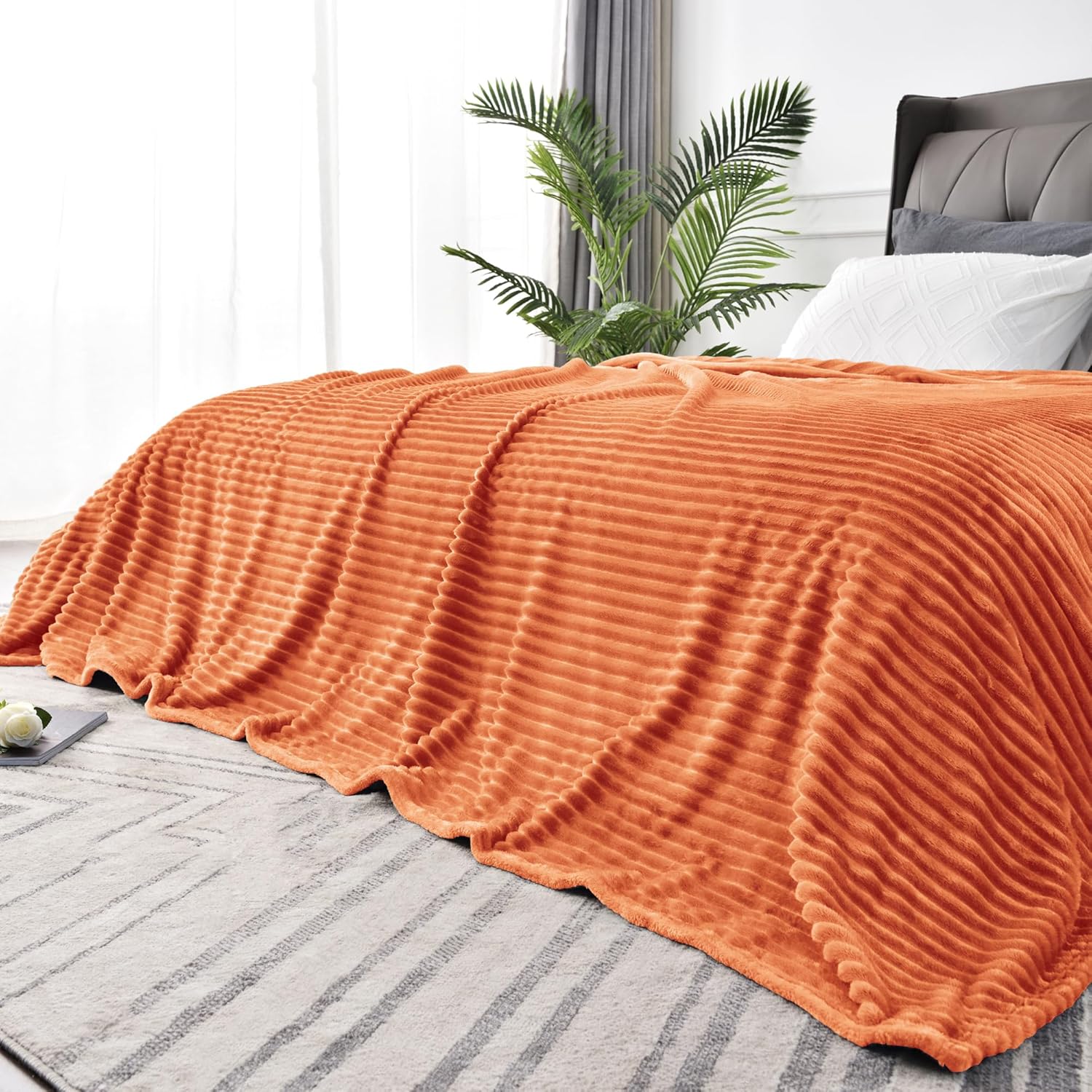 BEDELITE Manta de forro polar tamaño King  Manta decorativa jacquard acanalado 3D suave y cálida  acogedora, esponjosa, esponjosa, ligera de felpa