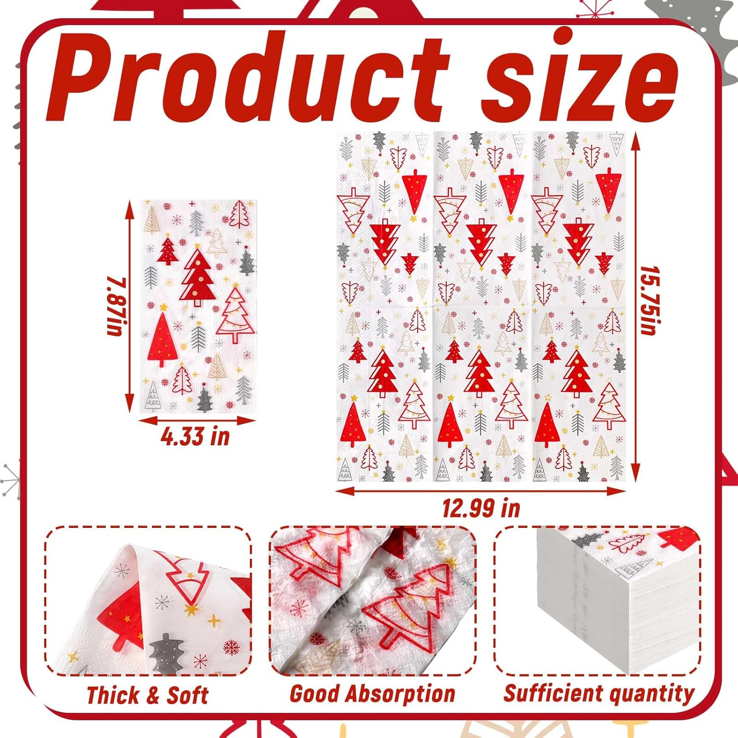 Spiareal 200 toallas de papel de Navidad para invitados, toallas de mano de papel de Navidad para baño, servilletas de árbol de Navidad para