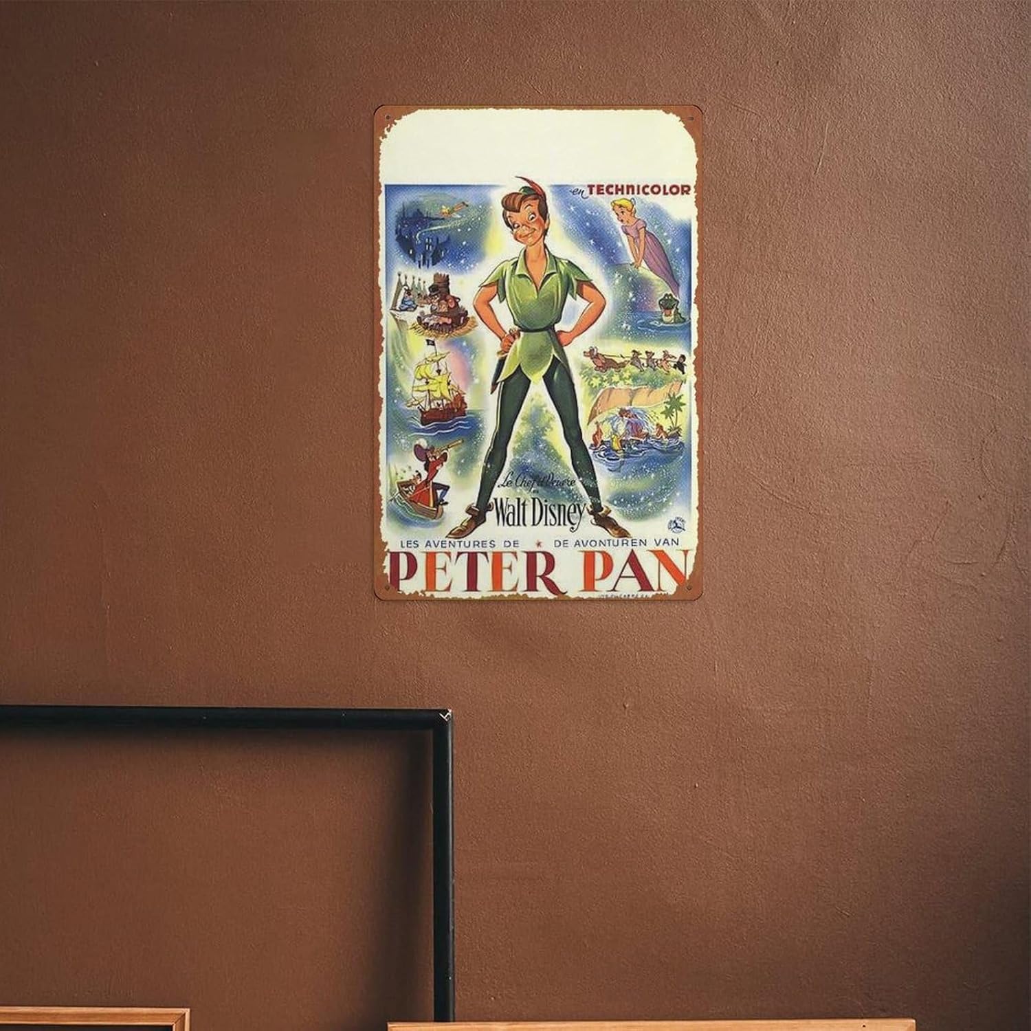 Póster de película de Peter Pan con logotipo de lata de metal, logotipo vintage vintage, para el hogar, barra de cueva, gimnasio, fitness, panel