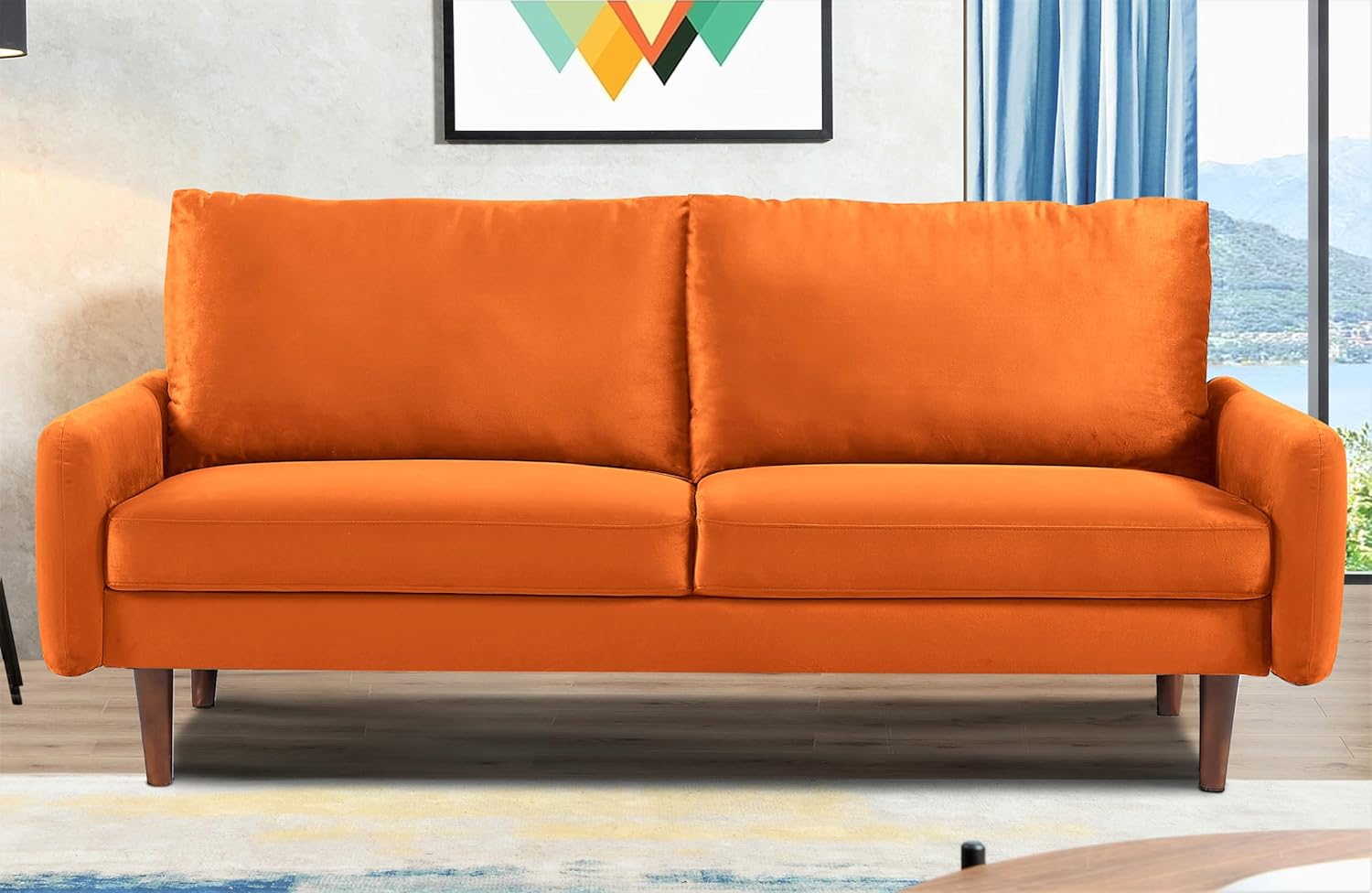US Pride Furniture Kent – Moderno sofá de terciopelo, cómodo sofá de 3 plazas para salas de estar y espacios pequeños, muebles de estudio ideales