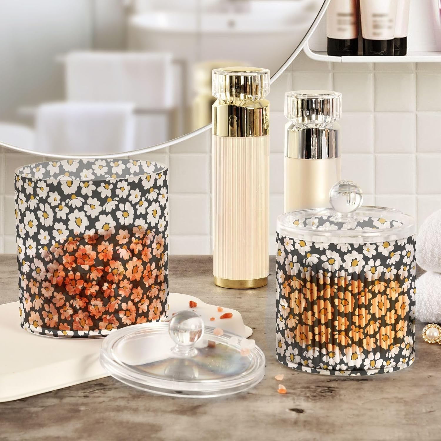Daisy Flowers Jars with Lids Small Jars Bathroom Storage Containers Canisters Cotton Round Holder for Dorm Room Essentials for College Students Girls