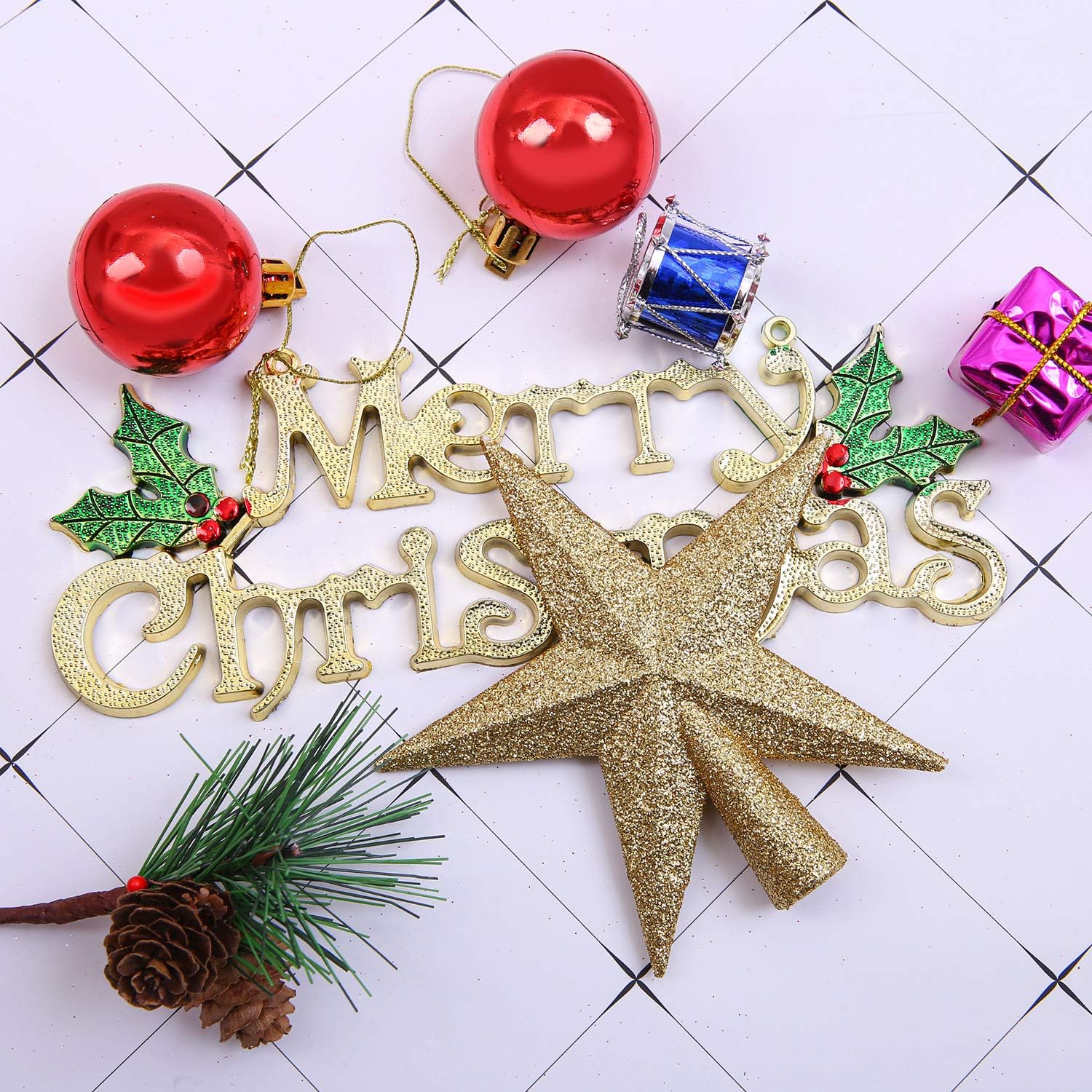 Aneco – Estrella con brillantina para decorar el arbolito de navidad, decoración para la parte de arriba del arbolito