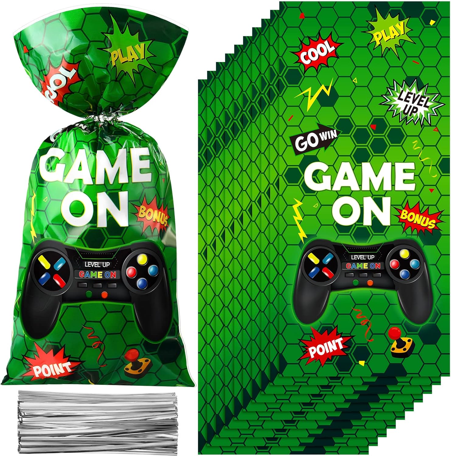 Pajean – 100 bolsas de plástico para videojuegos, bolsas de botín de videojuegos a favor, bolsas de dulces para juegos y fiestas de cumpleaños