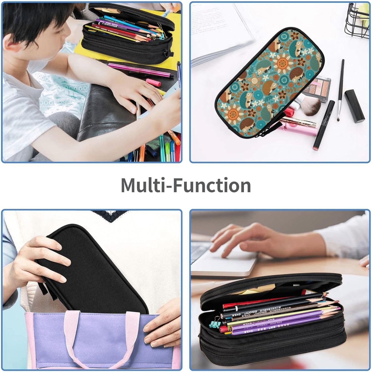 Lindos erizos y estampado floral estuche de gran capacidad para lápices titular de la pluma bolsas de lápiz organizador de cremallera bolsa de