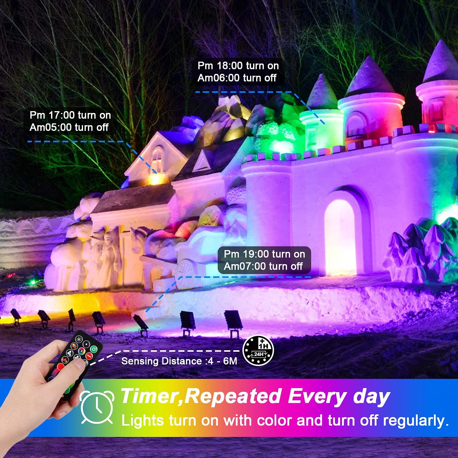 Luz de inundación RGB LED para interiores y exteriores, 40 W, equivalente a 400 vatios, luz diurna blanca de 5700 K, iluminación de paisaje que