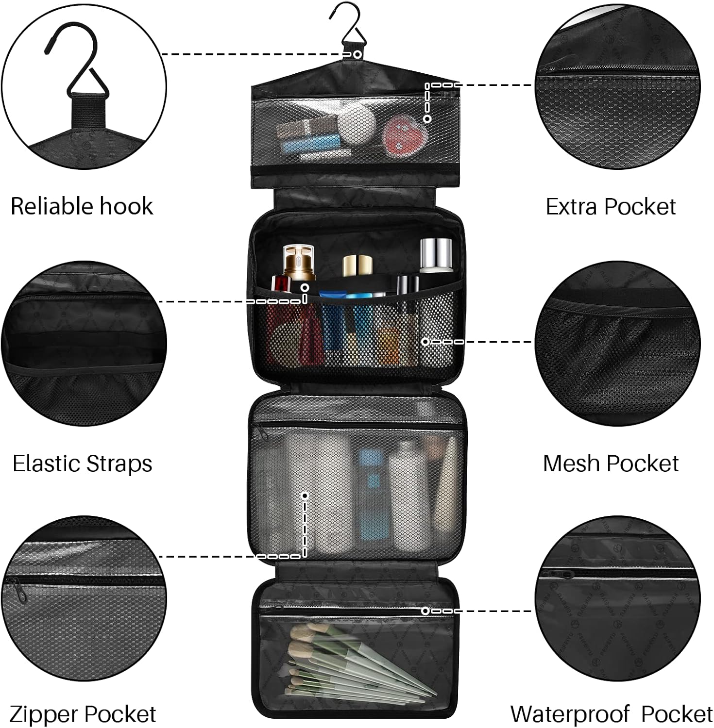 Neceser de viaje étnico geométrico bohemio azteca, organizador de maquillaje colgante para mujeres y hombres, bolsa de cosméticos portátil para