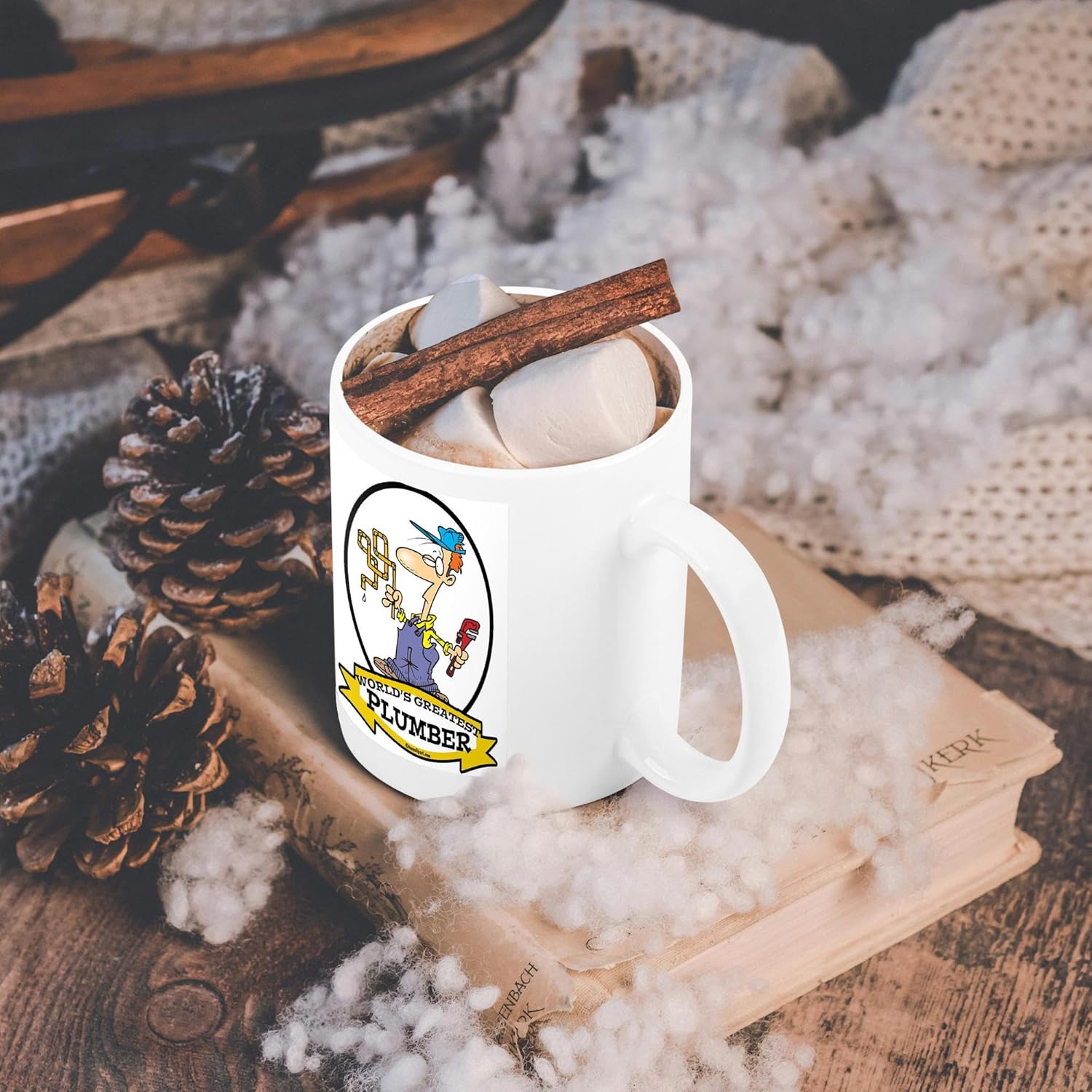 3dRose Funny Worlds Greatest Plumber II Occupation Job – Taza de cerámica de dibujos animados, 11 onzas, color blanco