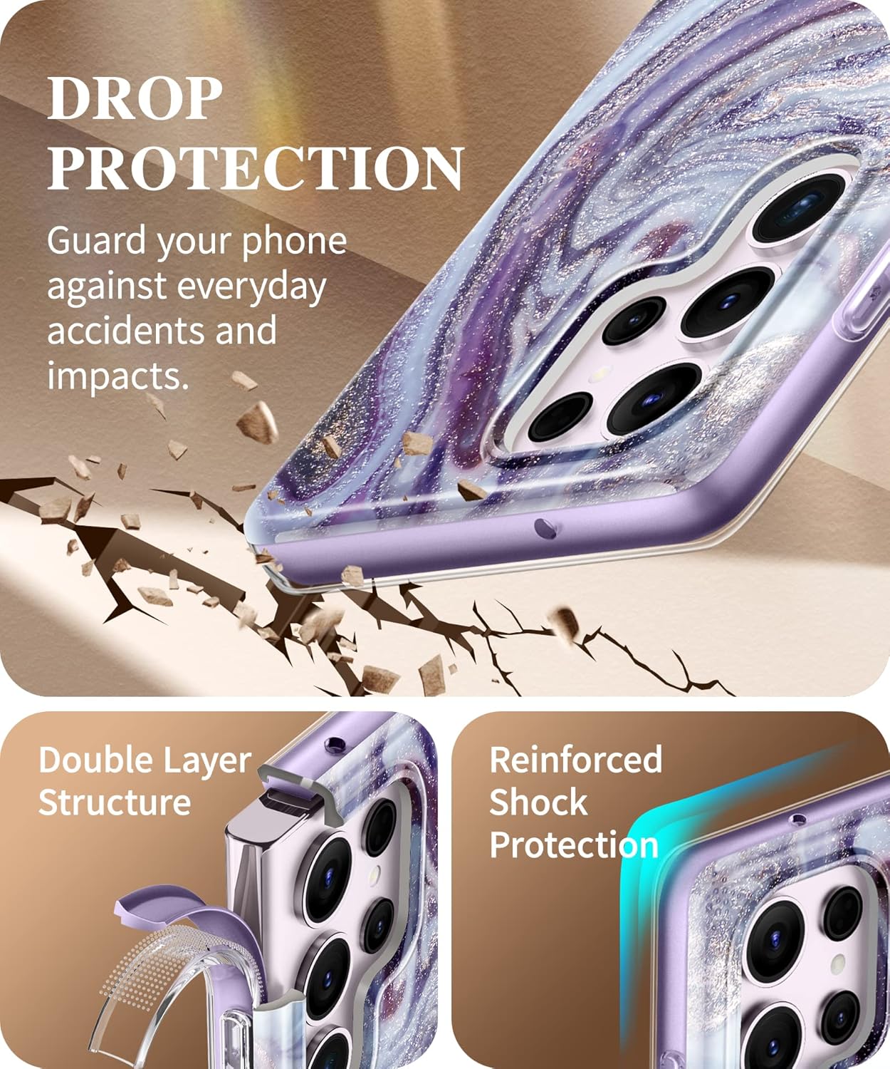 GVIEWIN Funda para Samsung Galaxy S23 Ultra 5G de 6.8 pulgadas, protector de pantalla integrado + protector de lente de cámara 2 marcos frontales de